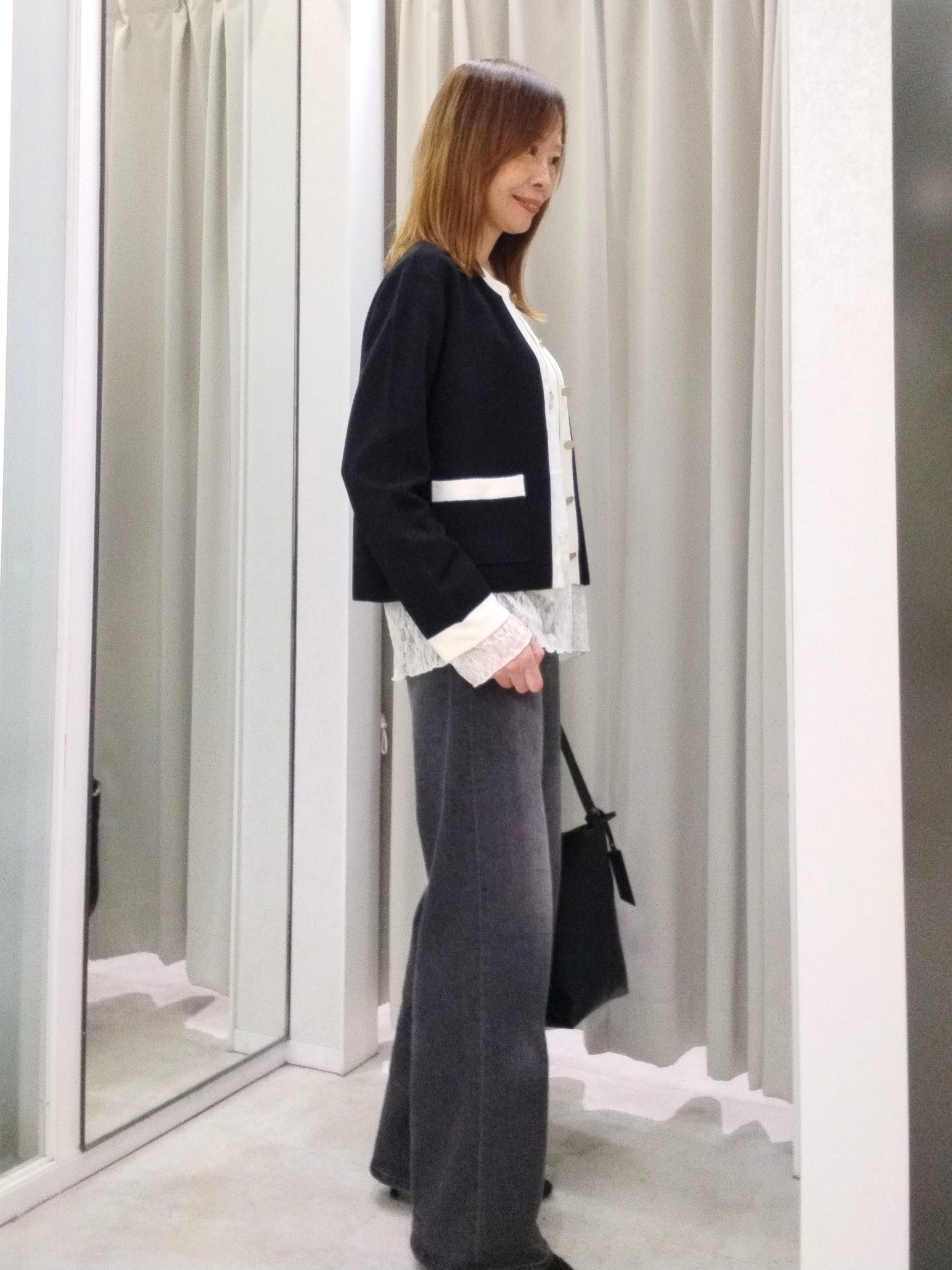 もりさんの「UNTITLED｜【アンサンブル可/ジャケットライク】モールラインカーディガン」を使ったコーディネート