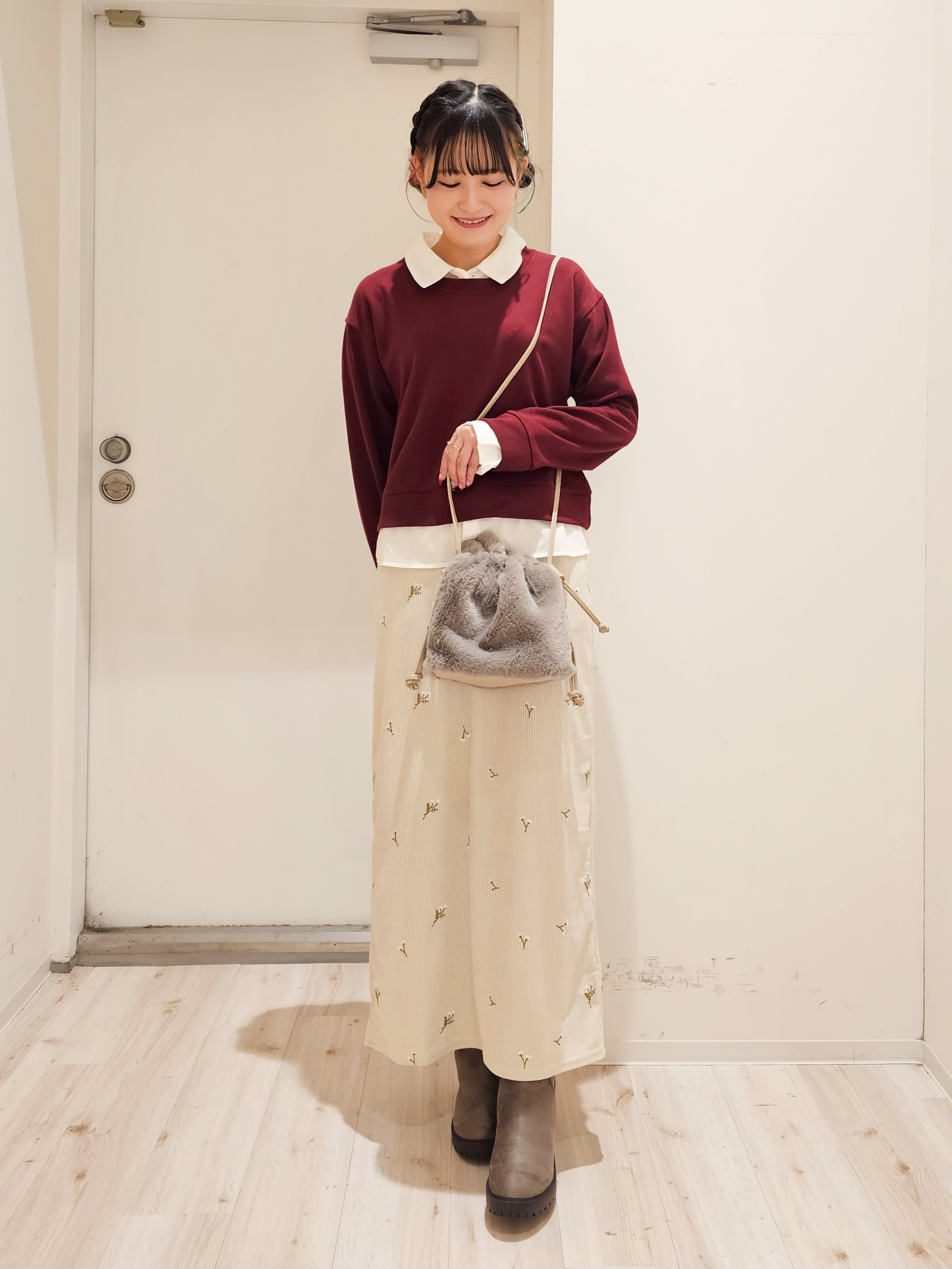 ゆゆさんの「SHOO･LA･RUE｜【S-LL/洗濯機可】一枚でレイヤード感が完成する シャツドッキング裏毛トップス」を使ったコーディネート