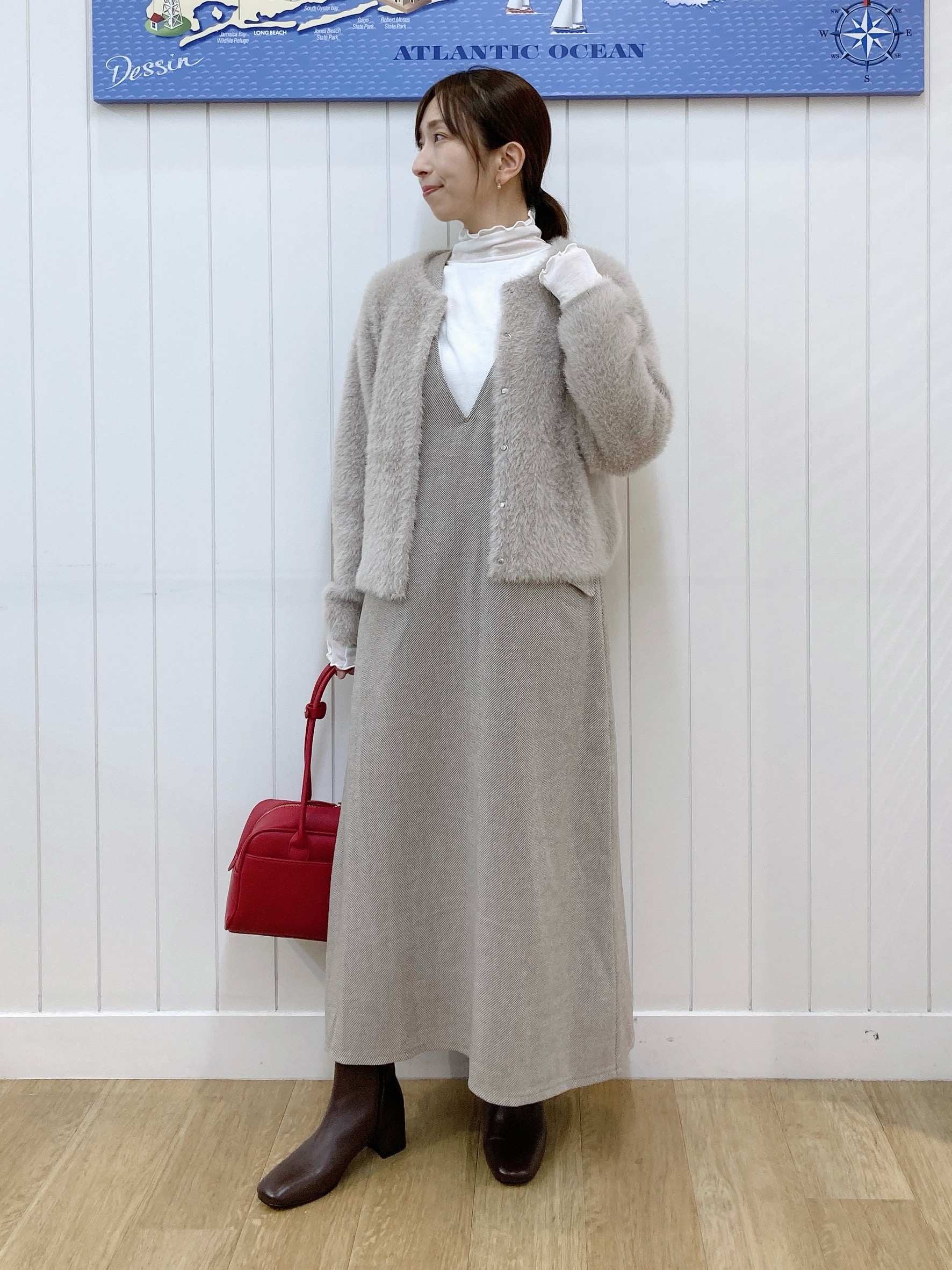 yoshiさんの「Dessin｜【洗える】シャギーニットカーディガン」を使ったコーディネート