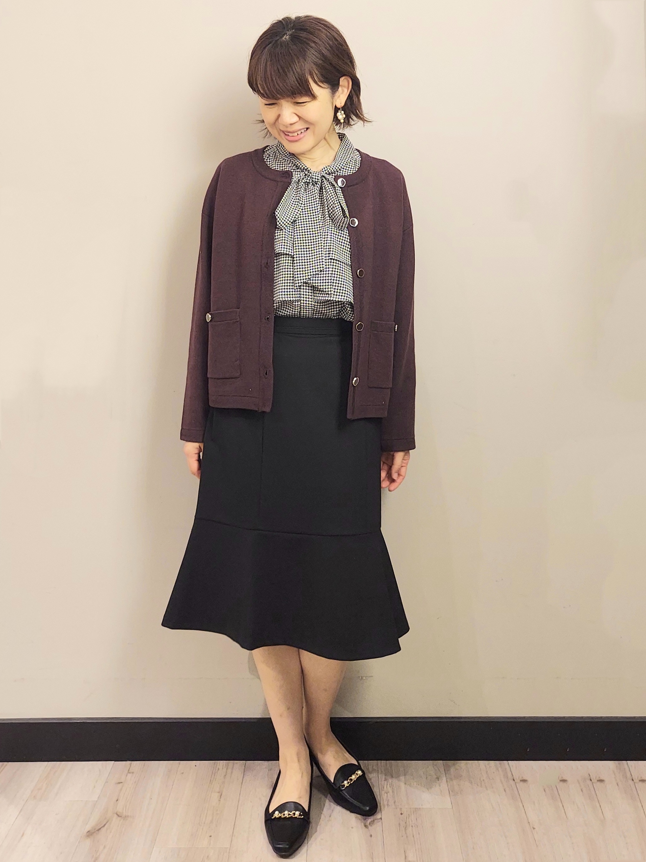 MAKIさんの「index｜【セットアップ可】ノーカラーミドルコーディガン《洗濯機OK》」を使ったコーディネート