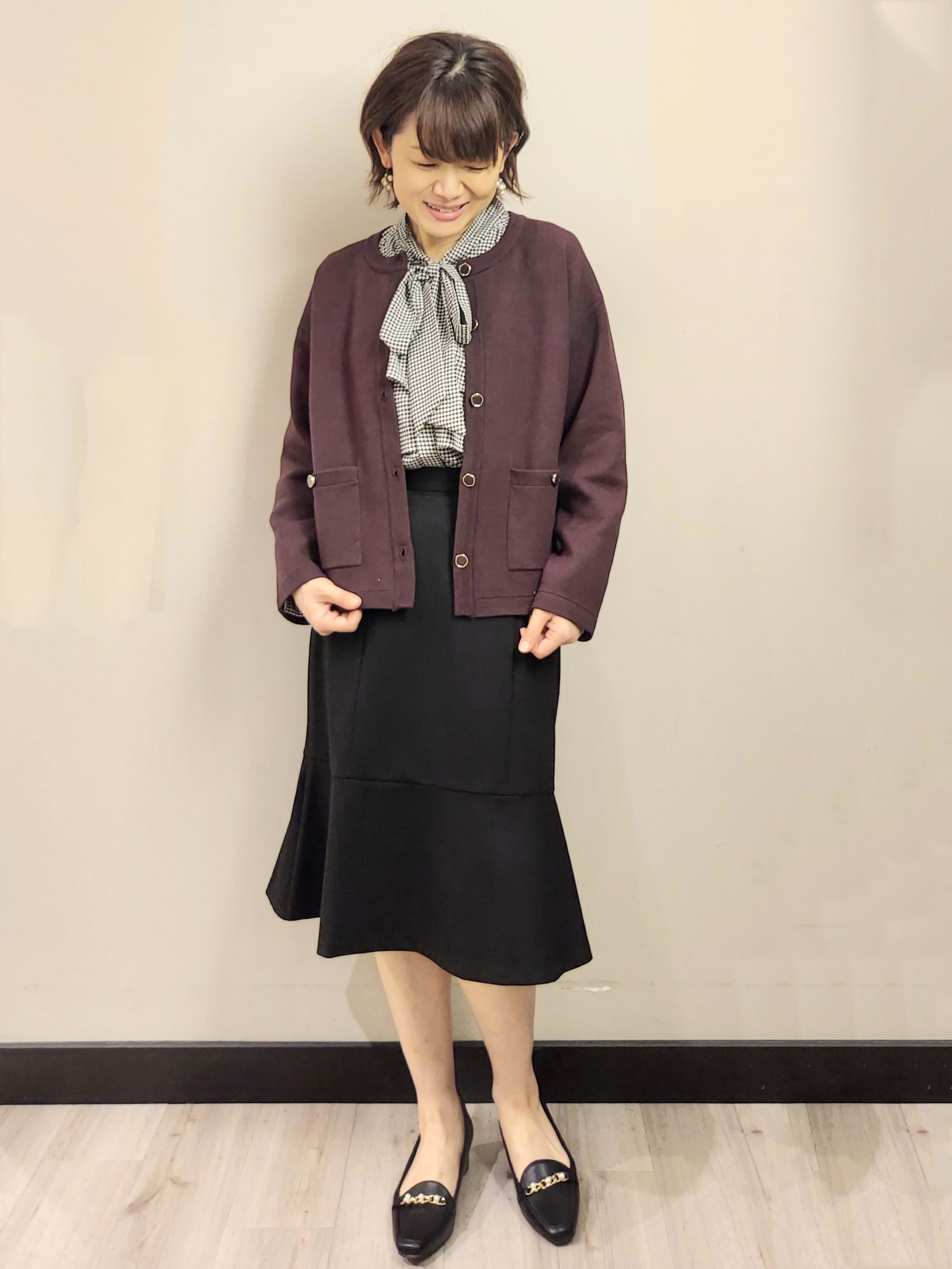 MAKIさんの「index｜【セットアップ可】ノーカラーミドルコーディガン《洗濯機OK》」を使ったコーディネート
