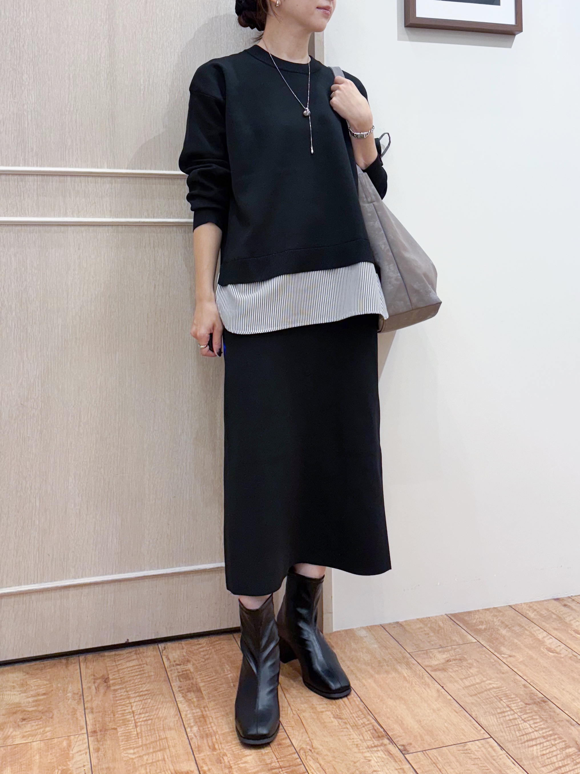 なみさんの「SHOO･LA･RUE｜【S-LL】着るだけできまる シャツレイヤード風 スポンディッシュニット」を使ったコーディネート