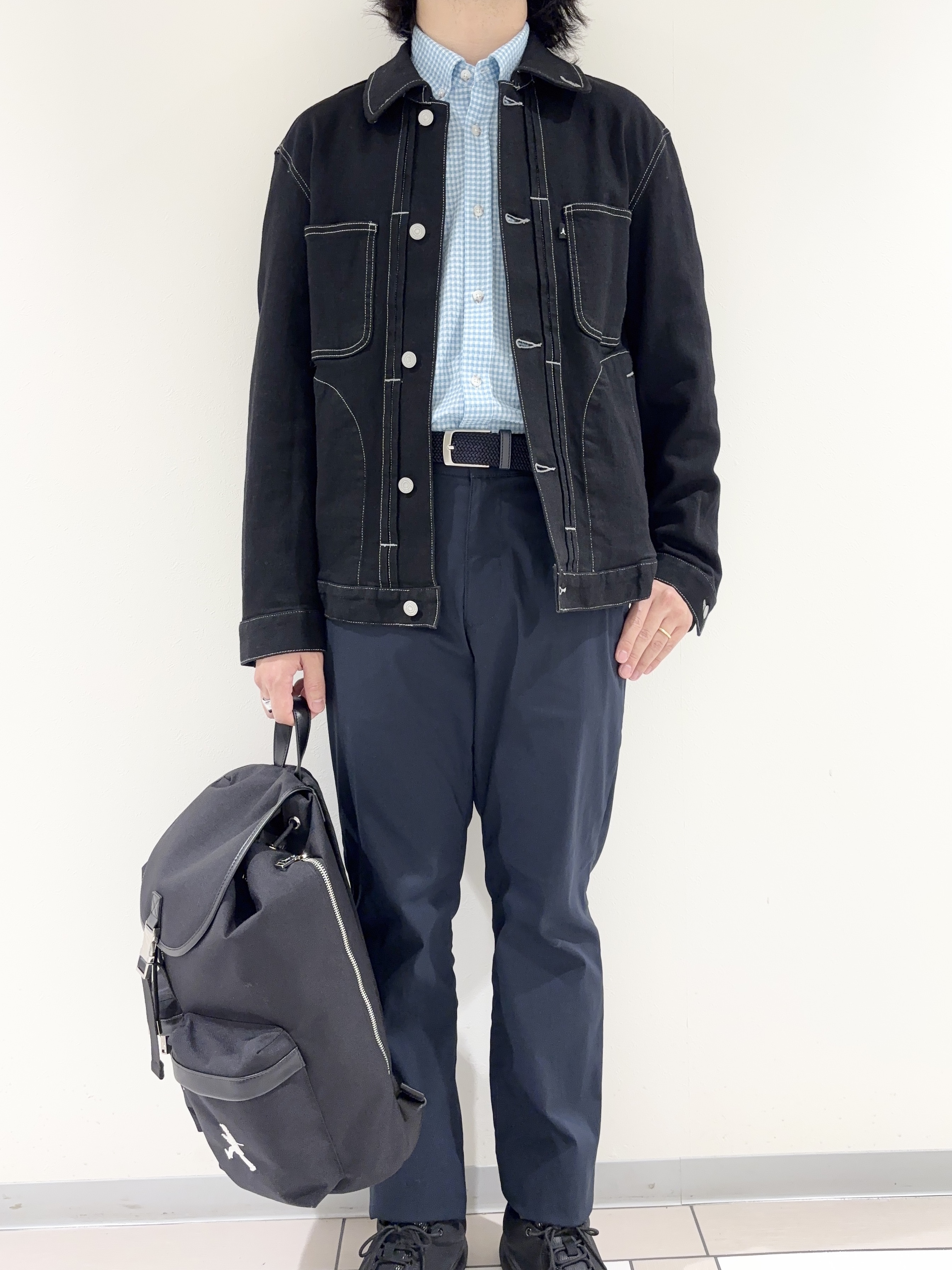 及川さんの「TAKEO KIKUCHI｜【BOWLER HAT LABEL】ブラックデニムGジャン」を使ったコーディネート