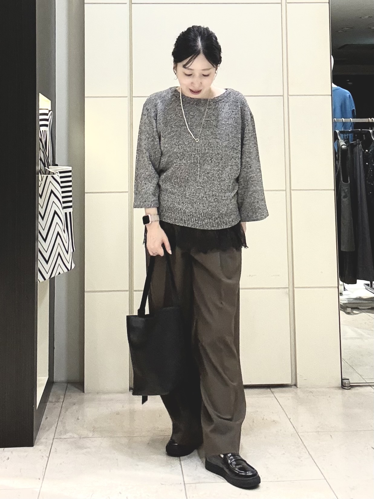 mori.さんの「UNTITLED｜【アンサンブル可/手洗い可】杢調プルオーバーニット」を使ったコーディネート