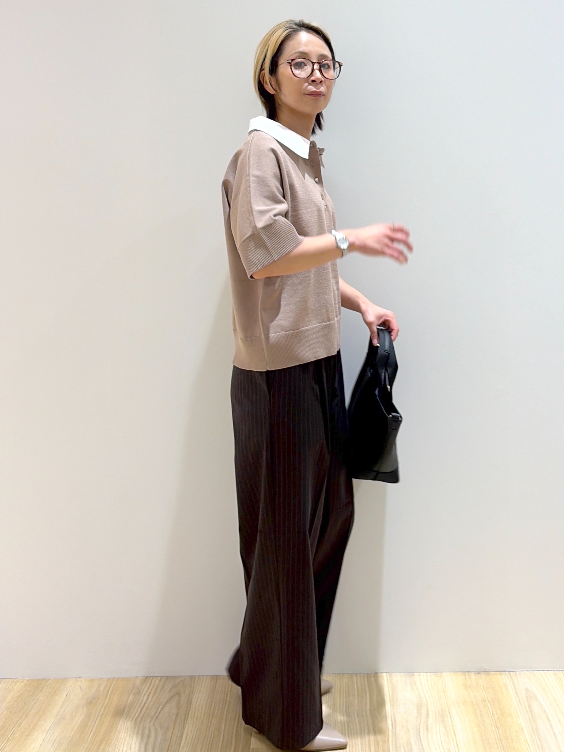 えりさんの「OPAQUE.CLIP｜【森絵梨佳さん着用】2WAY衿ドッキングニット《洗濯機OK》」を使ったコーディネート
