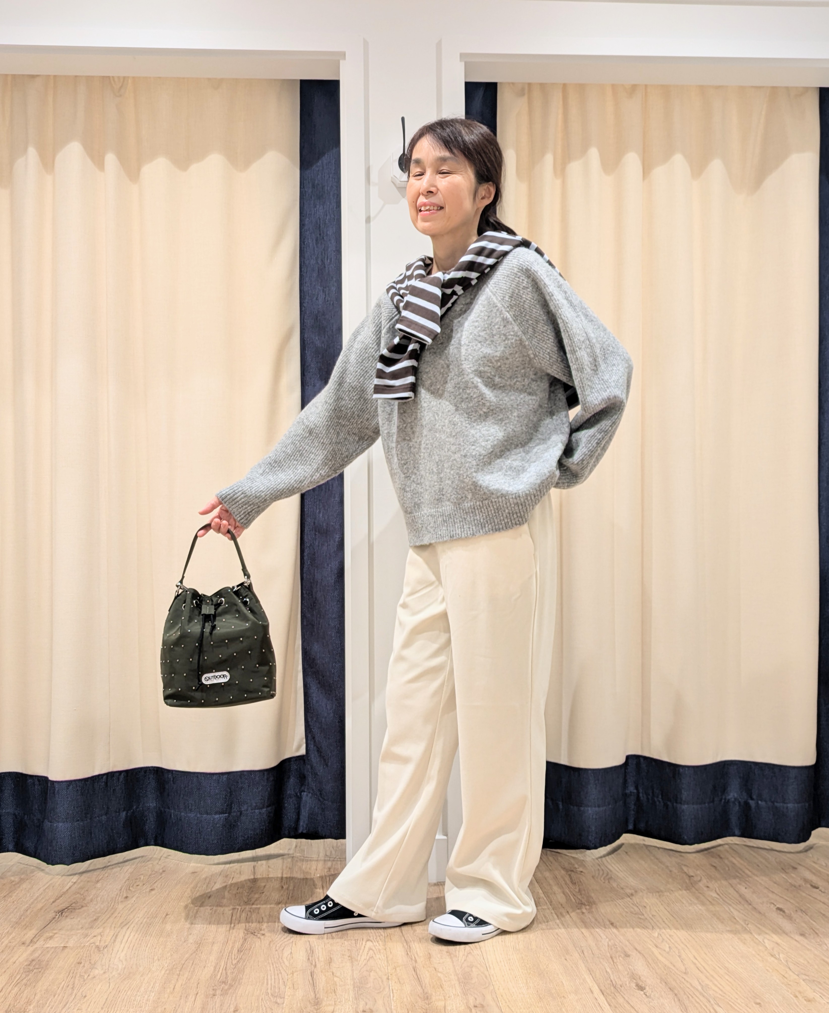 keikoさんの「Dessin｜【洗濯機OK/サスティナブル/6色展開】編地切替ラグラン ニットプルオーバー」を使ったコーディネート