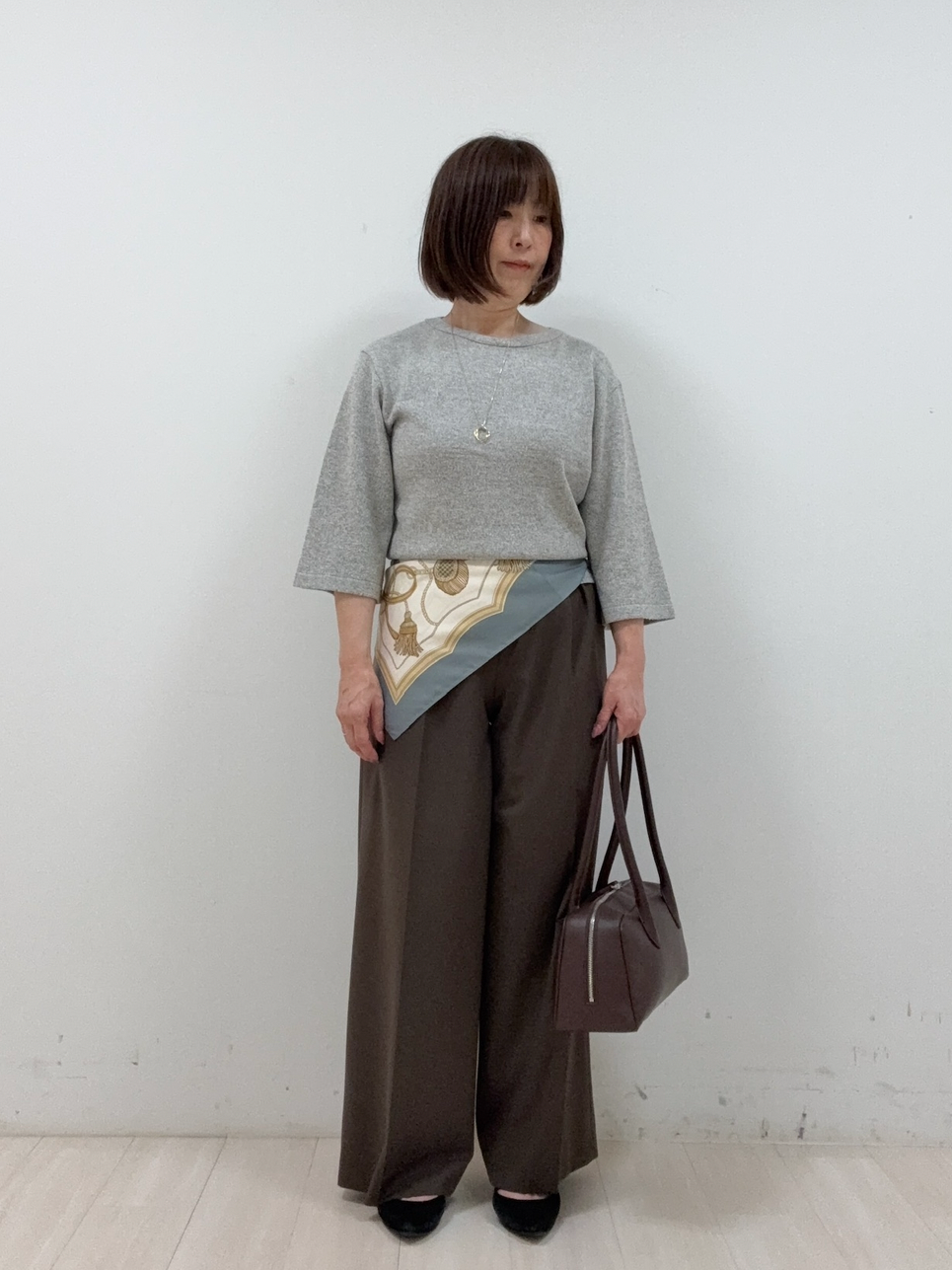 まつさんの「UNTITLED｜【アンサンブル可/手洗い可】杢調プルオーバーニット」を使ったコーディネート