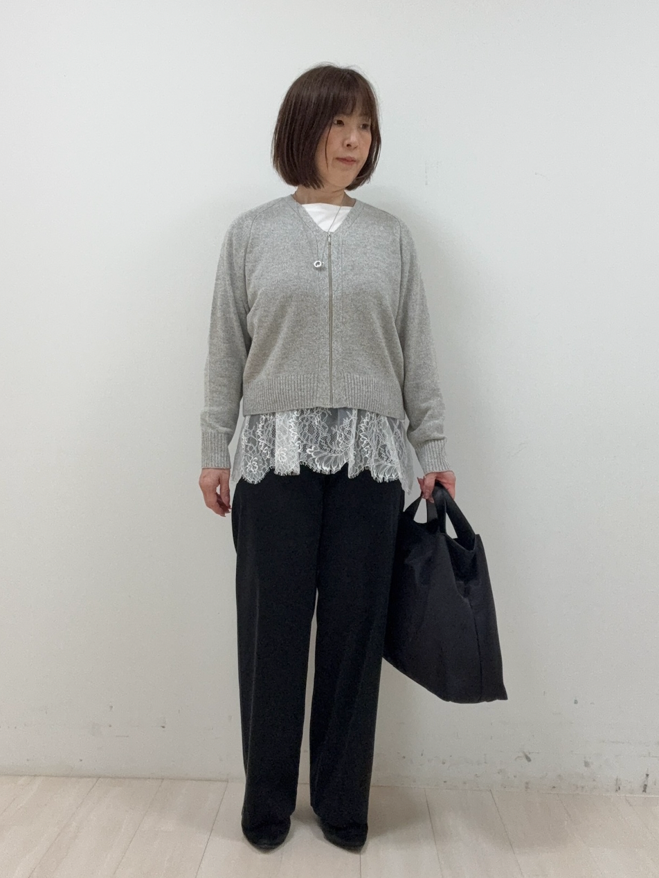 まつさんの「UNTITLED｜【アンサンブル可/秋羽織り】杢調ジップカーディガン」を使ったコーディネート