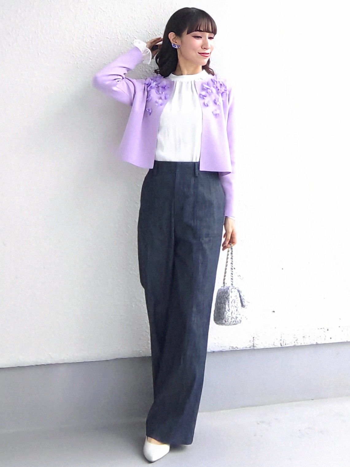 keinaさんの「SunaUna｜【手洗い可】花モチーフ付カーディガン」を使ったコーディネート