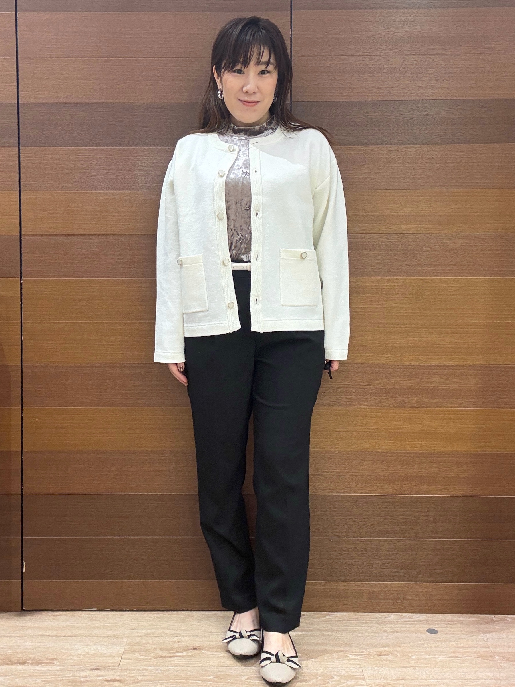 maichiさんの「OPAQUE.CLIP｜【セットアップ可】ノーカラーミドルコーディガン《洗濯機OK》」を使ったコーディネート