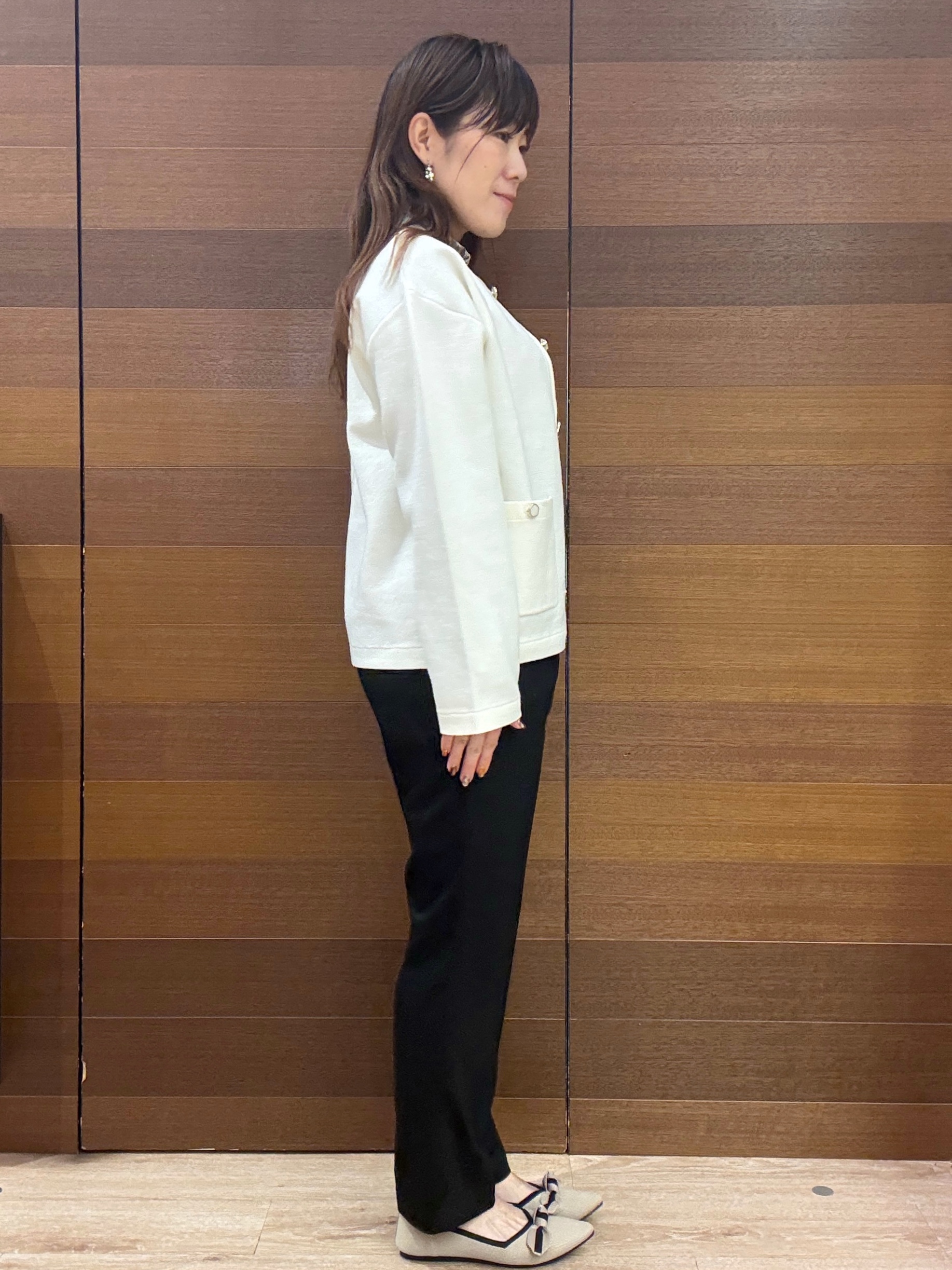maichiさんの「OPAQUE.CLIP｜【セットアップ可】ノーカラーミドルコーディガン《洗濯機OK》」を使ったコーディネート