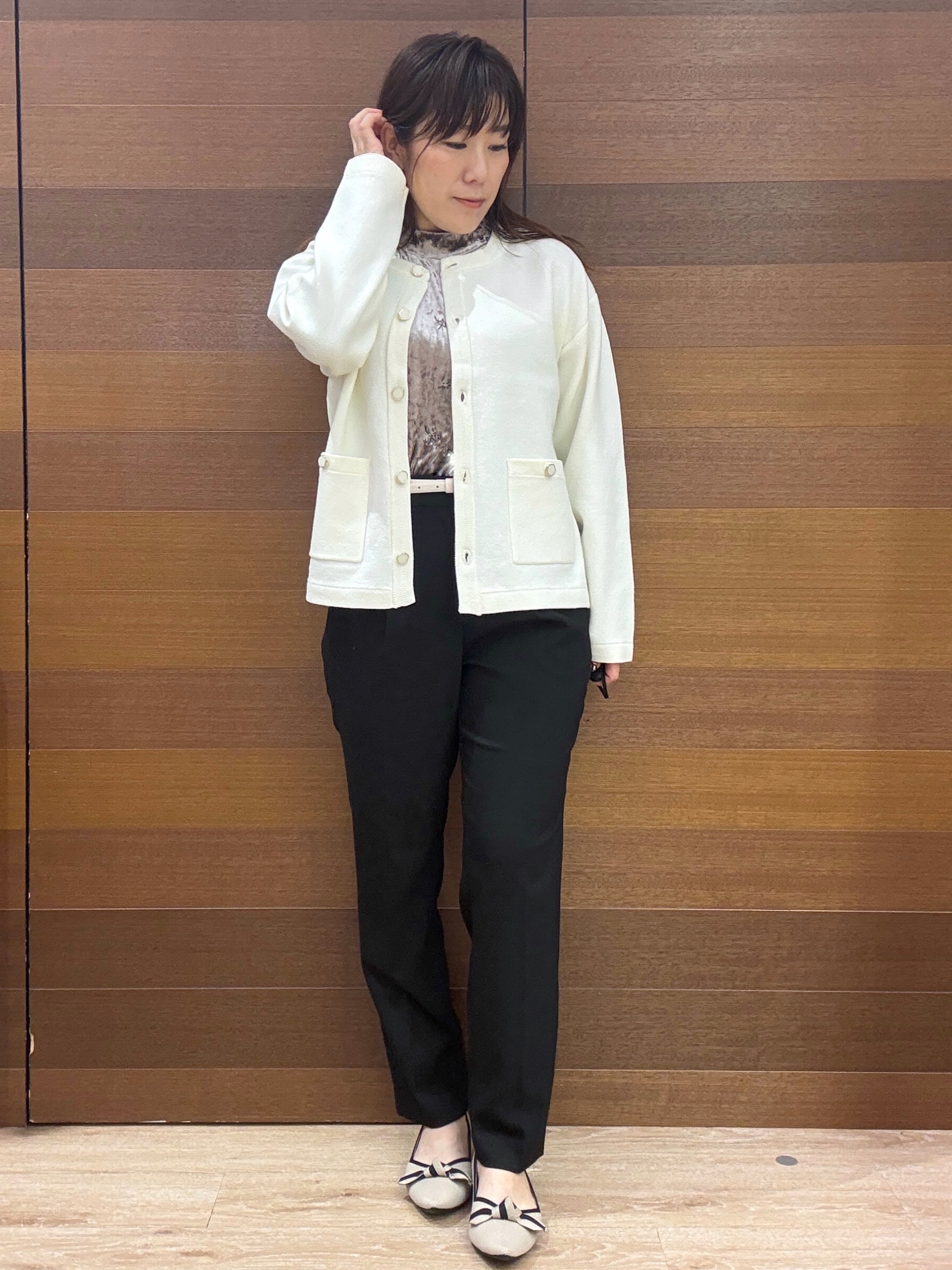 maichiさんの「OPAQUE.CLIP｜【セットアップ可】ノーカラーミドルコーディガン《洗濯機OK》」を使ったコーディネート