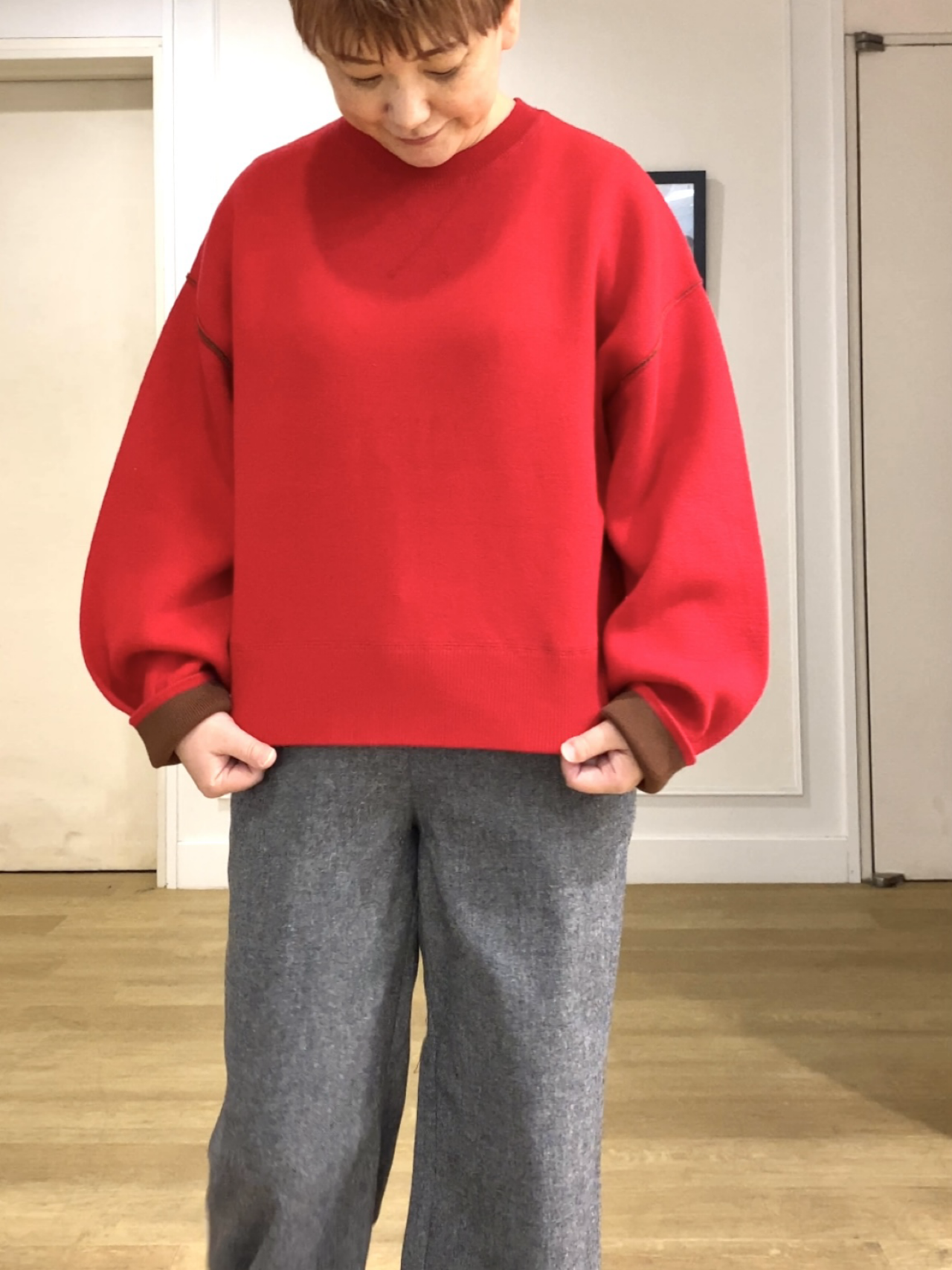 Hiroさんの「Dessin｜【2WAY/洗濯機OK/XS-L】配色リバーシブル コットンジャカード クルーネックニット」を使ったコーディネート