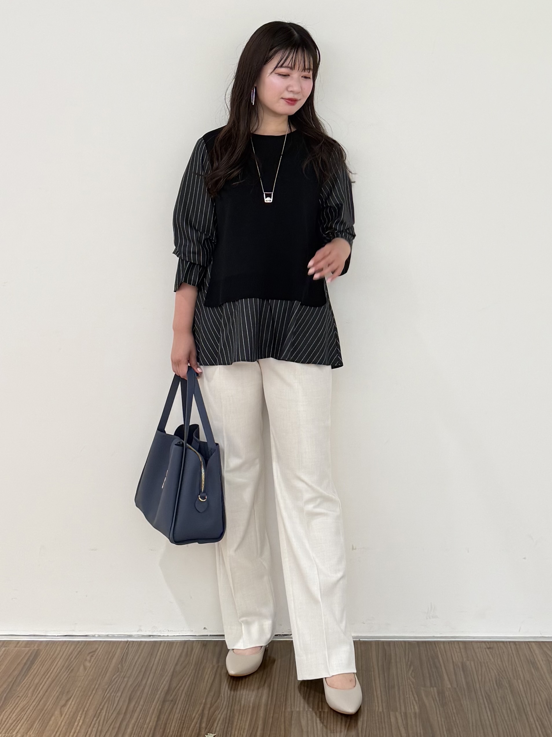 いくみさんの「INDIVI｜【洗える／1枚でコーデ完成】重ね着風ニットトップス」を使ったコーディネート