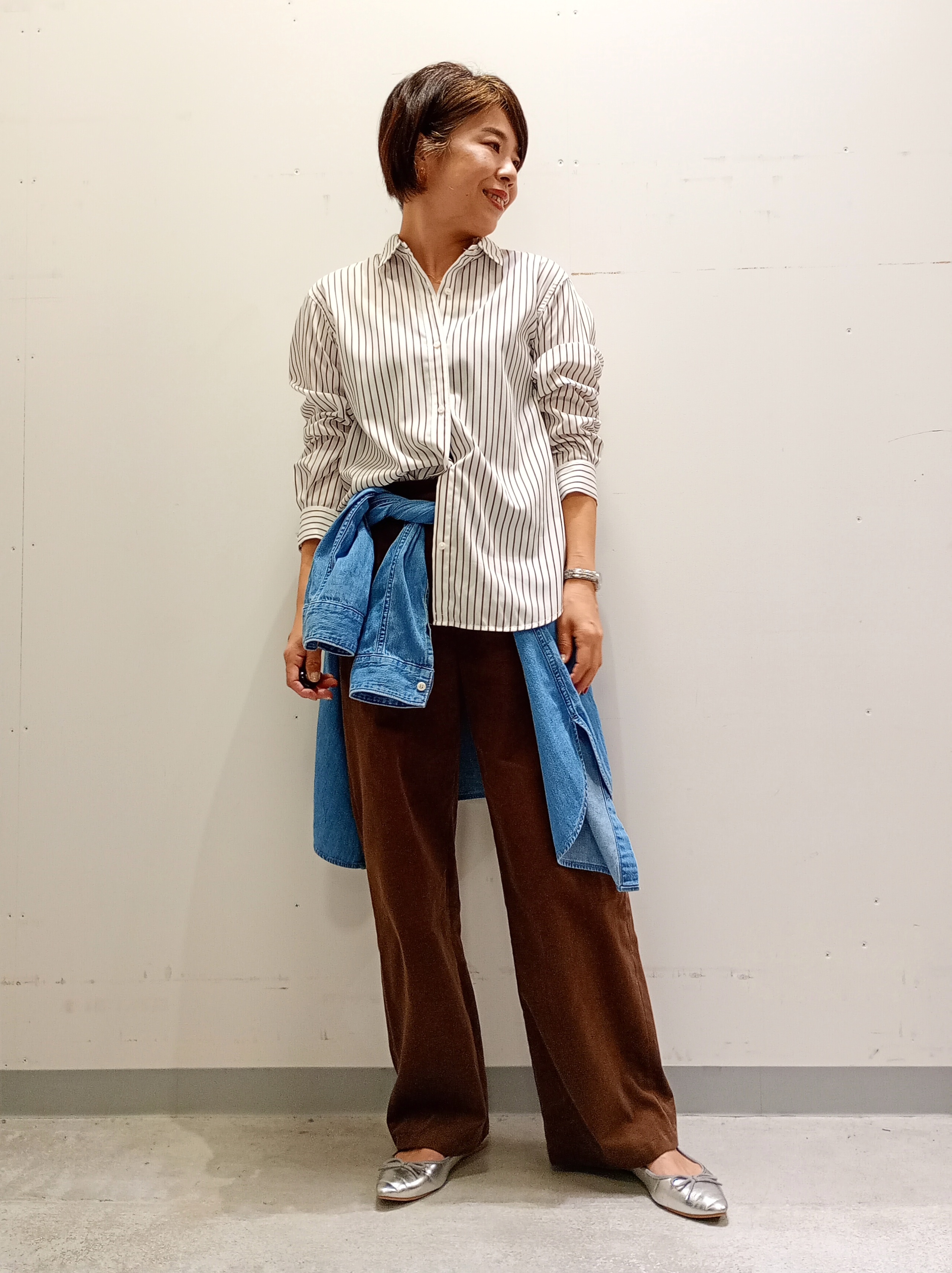 Kさんの「INDIVI｜【2WAY／ストライプ柄】ベーシックシャツ」を使ったコーディネート
