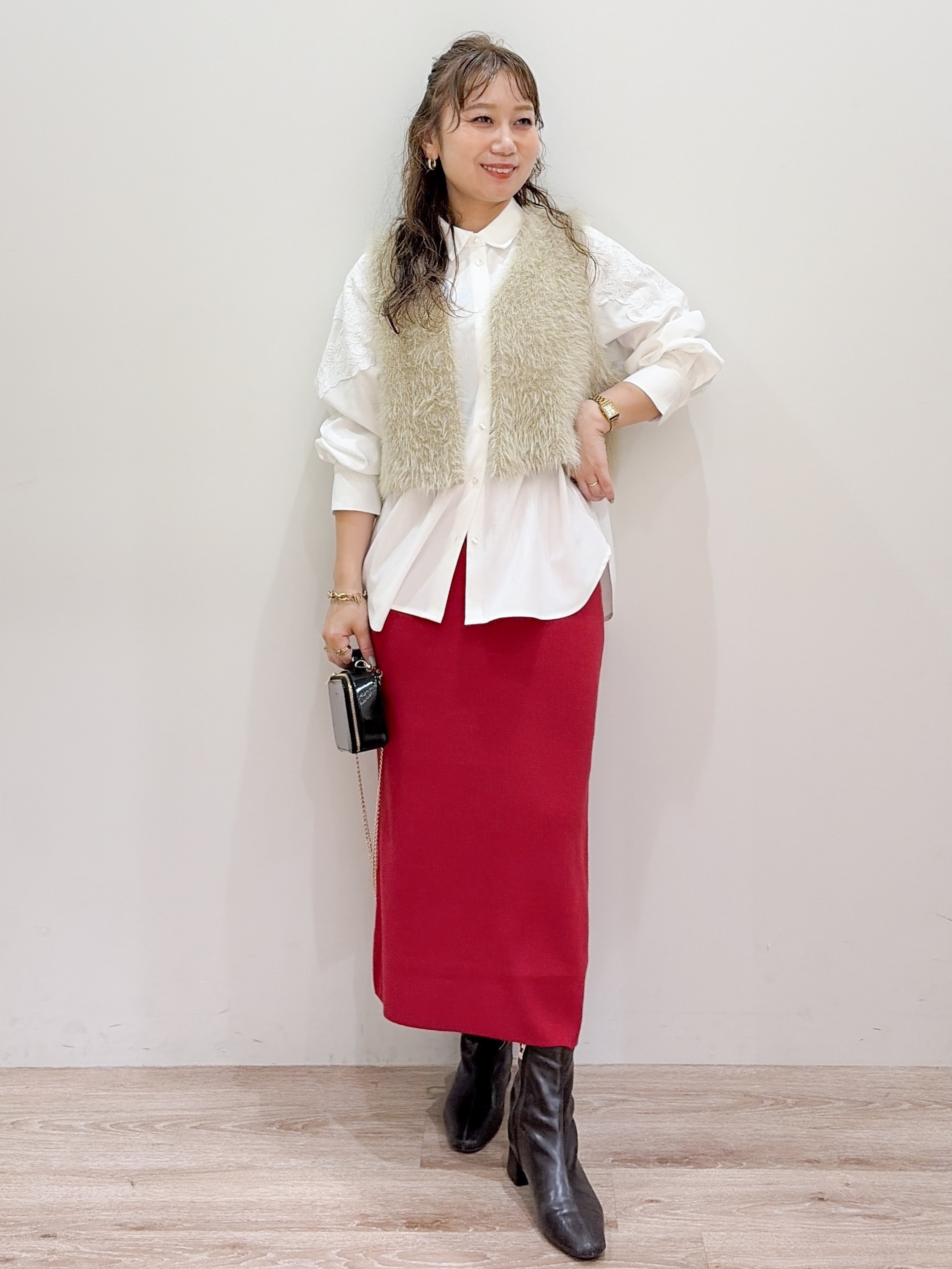 risayanさんの「OPAQUE.CLIP｜シャギーニット ベスト【洗濯機OK】」を使ったコーディネート
