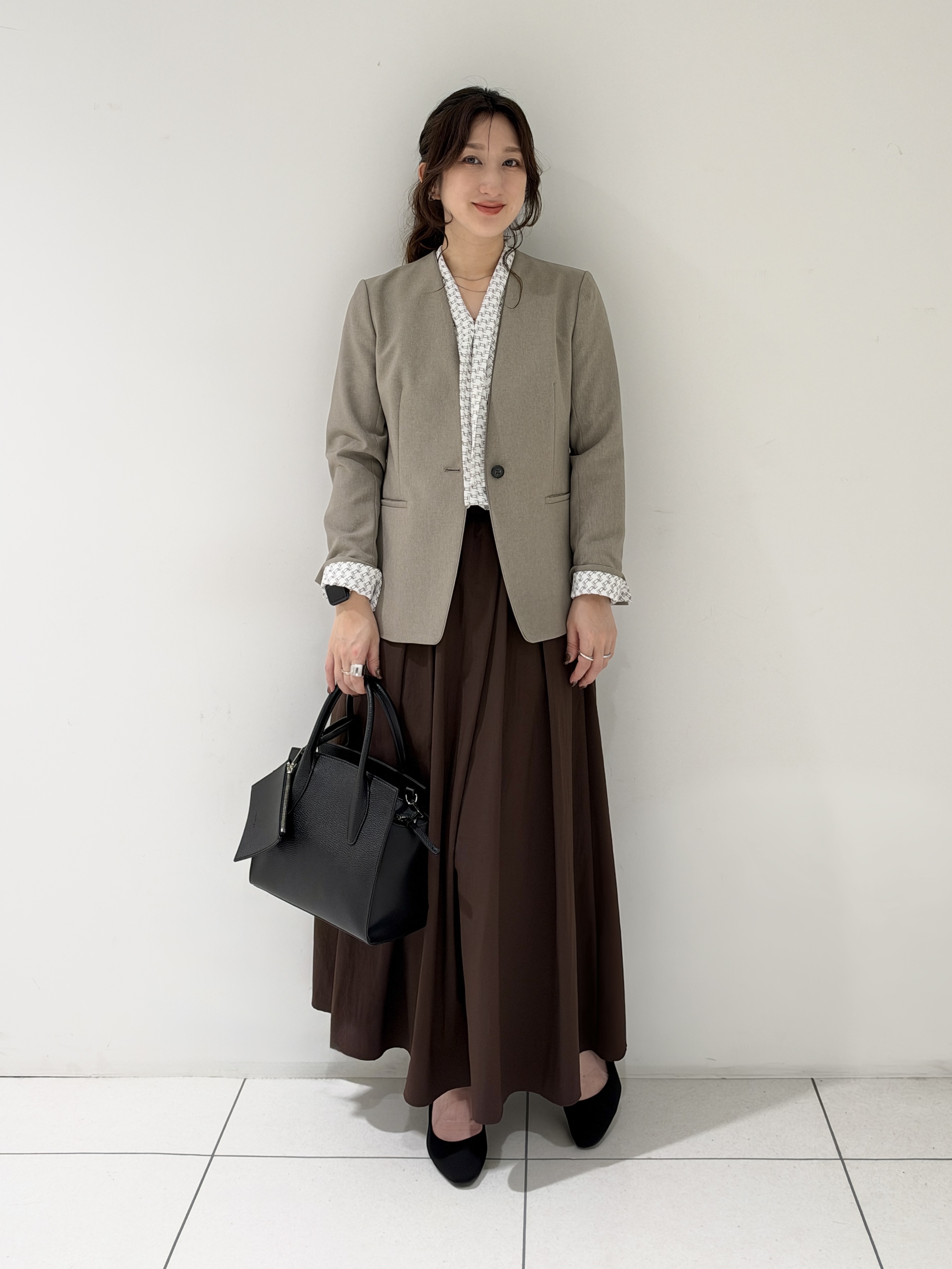 そんさんの「INDIVI｜【洗える／通勤／スーツ】メランジストレッチ ノーカラージャケット」を使ったコーディネート