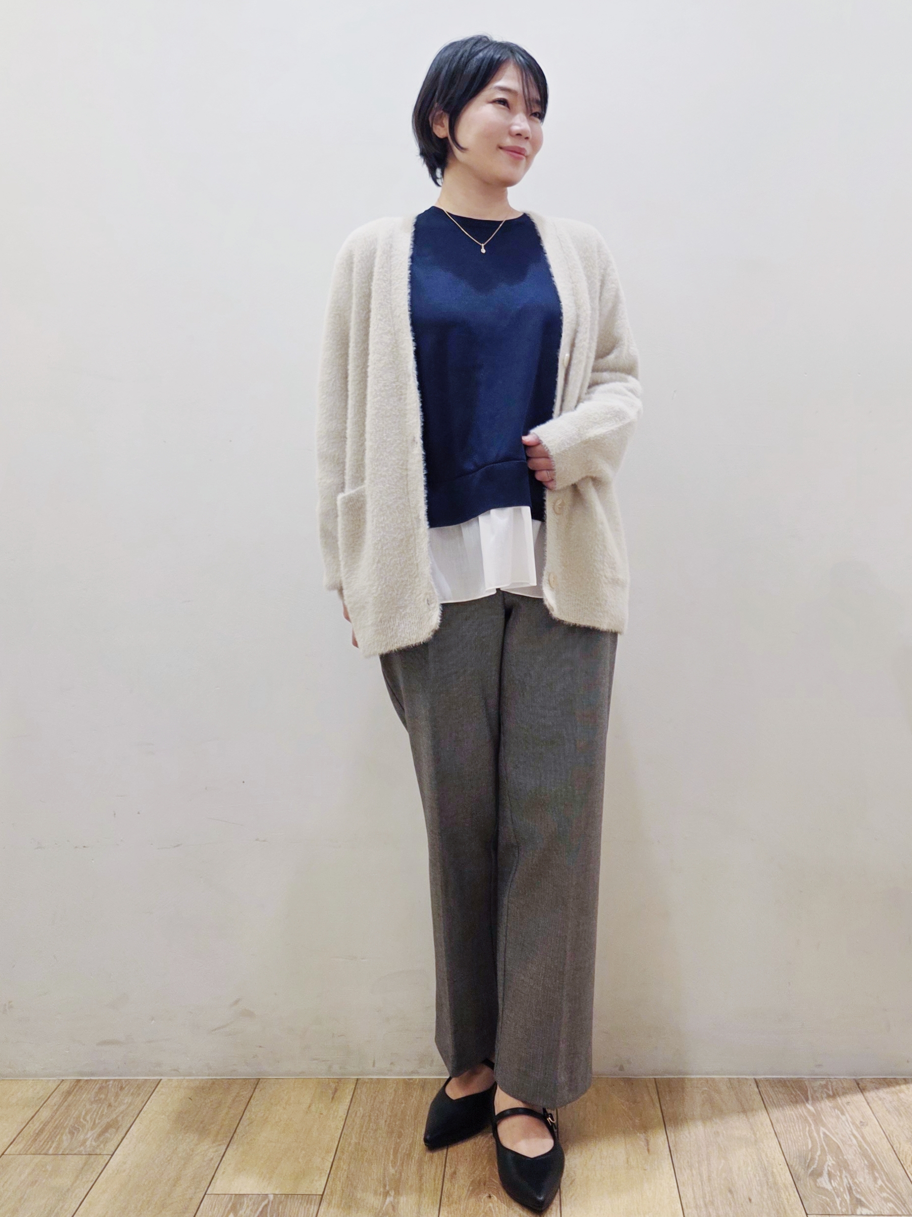 yuyuさんの「OPAQUE.CLIP｜プリーツデザインドッキングニット【洗濯機OK】」を使ったコーディネート