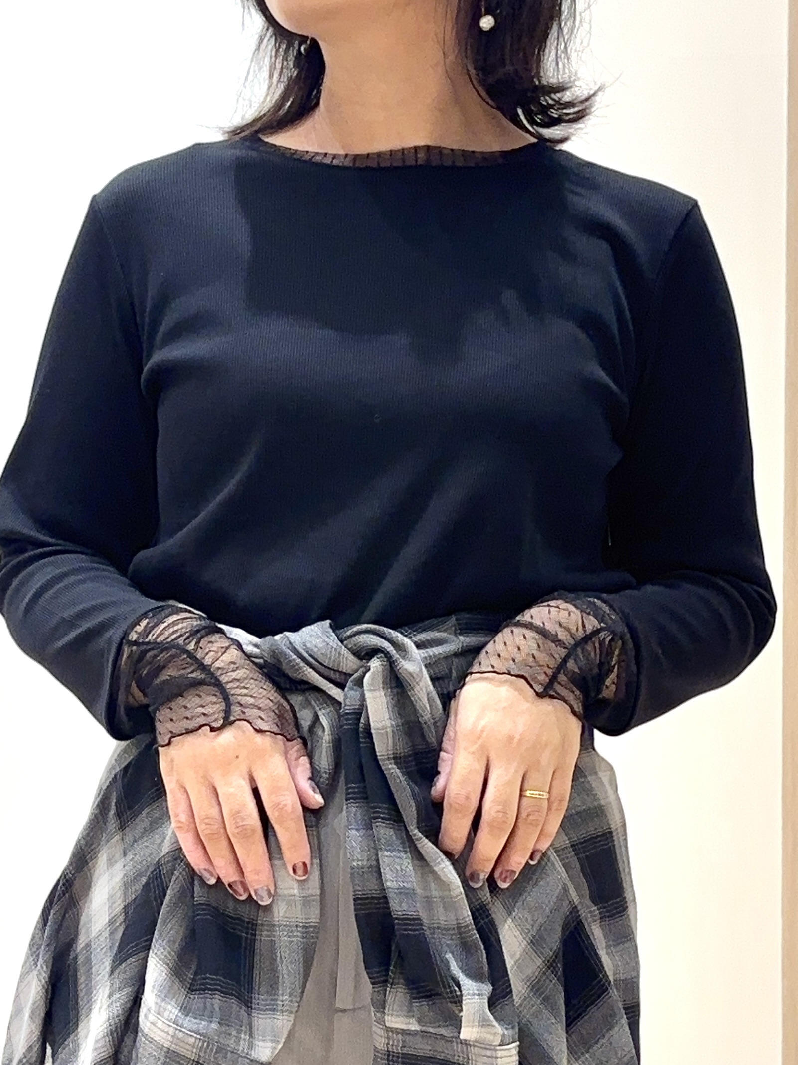 miraiさんの「grove｜【重ね着にも◎】チュールドッキングテレコカットソー」を使ったコーディネート