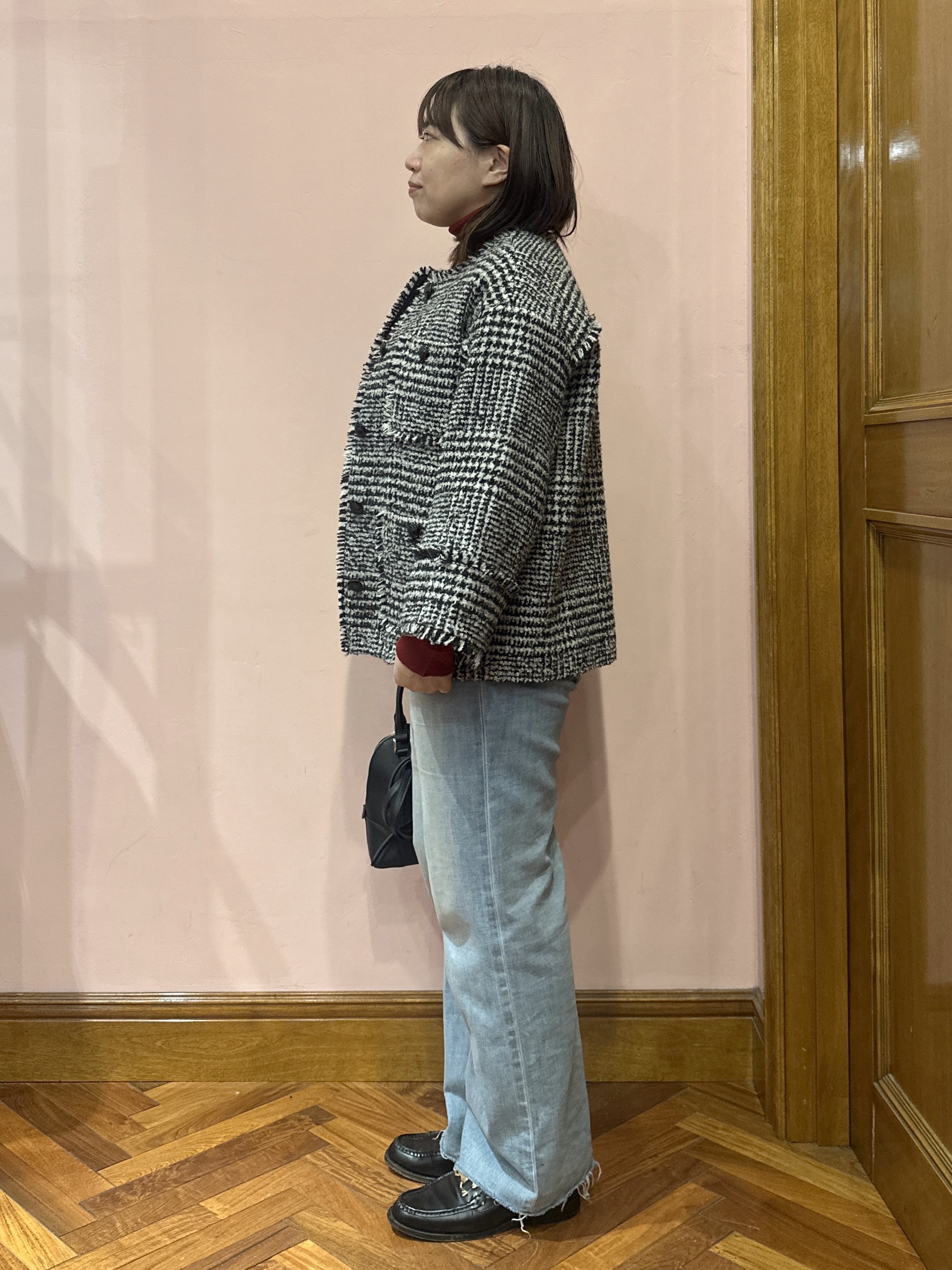 komatsuさんの「DRESSTERIOR｜グレンチェックツイードショートコート」を使ったコーディネート