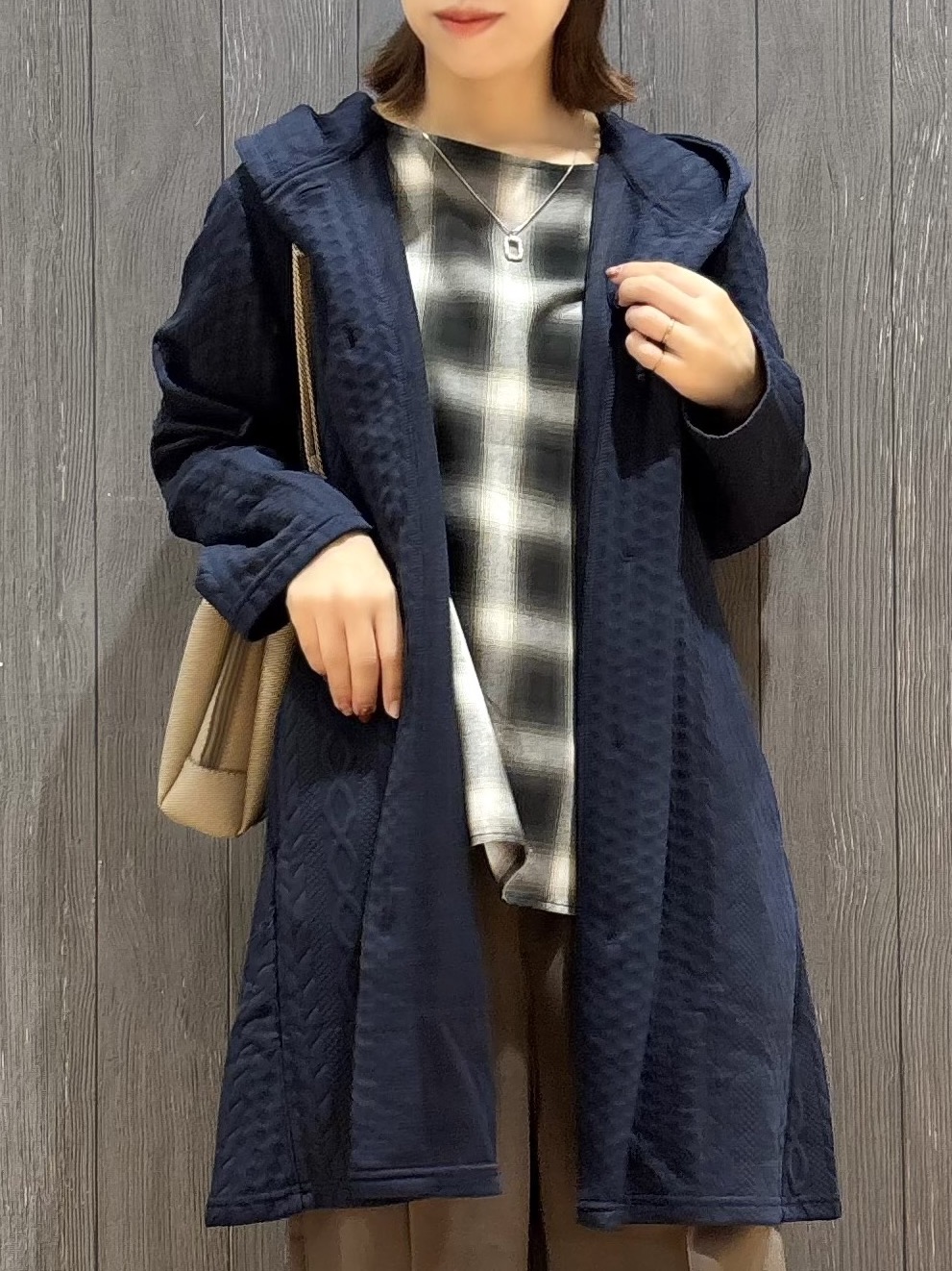 meiさんの「SHOO･LA･RUE｜【S-LL/ゆるシルエット】体型カバーしながらスマートに魅せる ラインジャカードコーディガン」を使ったコーディネート