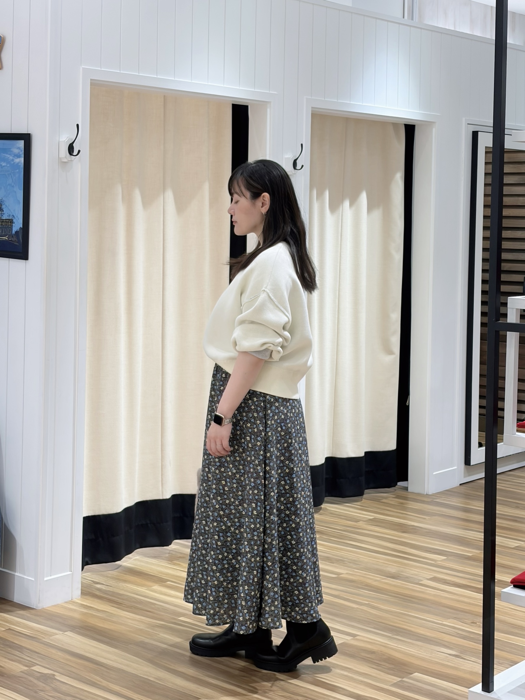 石田亜里紗さんの「Dessin｜【2WAY/洗濯機OK/XS-L】配色リバーシブル コットンジャカード クルーネックニット」を使ったコーディネート