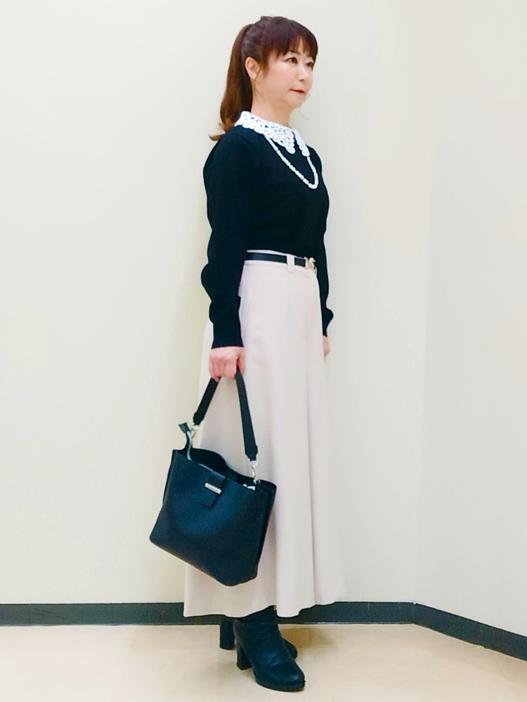 花さんの「Reflect｜【付け衿】レース衿付きストレッチニット」を使ったコーディネート