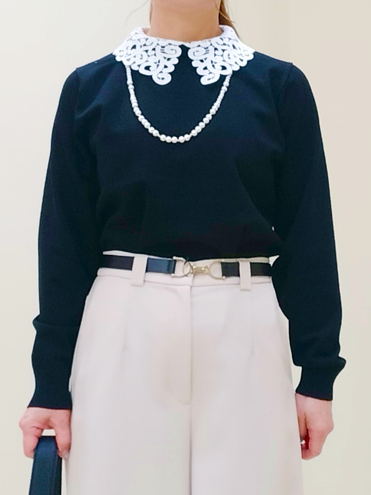 花さんの「Reflect｜【付け衿】レース衿付きストレッチニット」を使ったコーディネート
