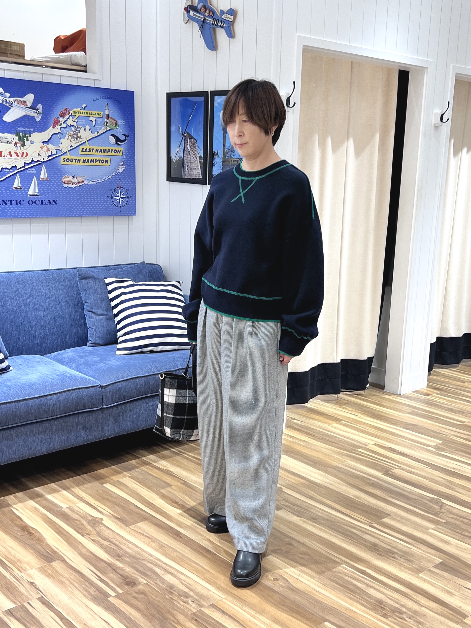 haruさんの「Dessin｜【2WAY/洗濯機OK/XS-L】配色リバーシブル コットンジャカード クルーネックニット」を使ったコーディネート