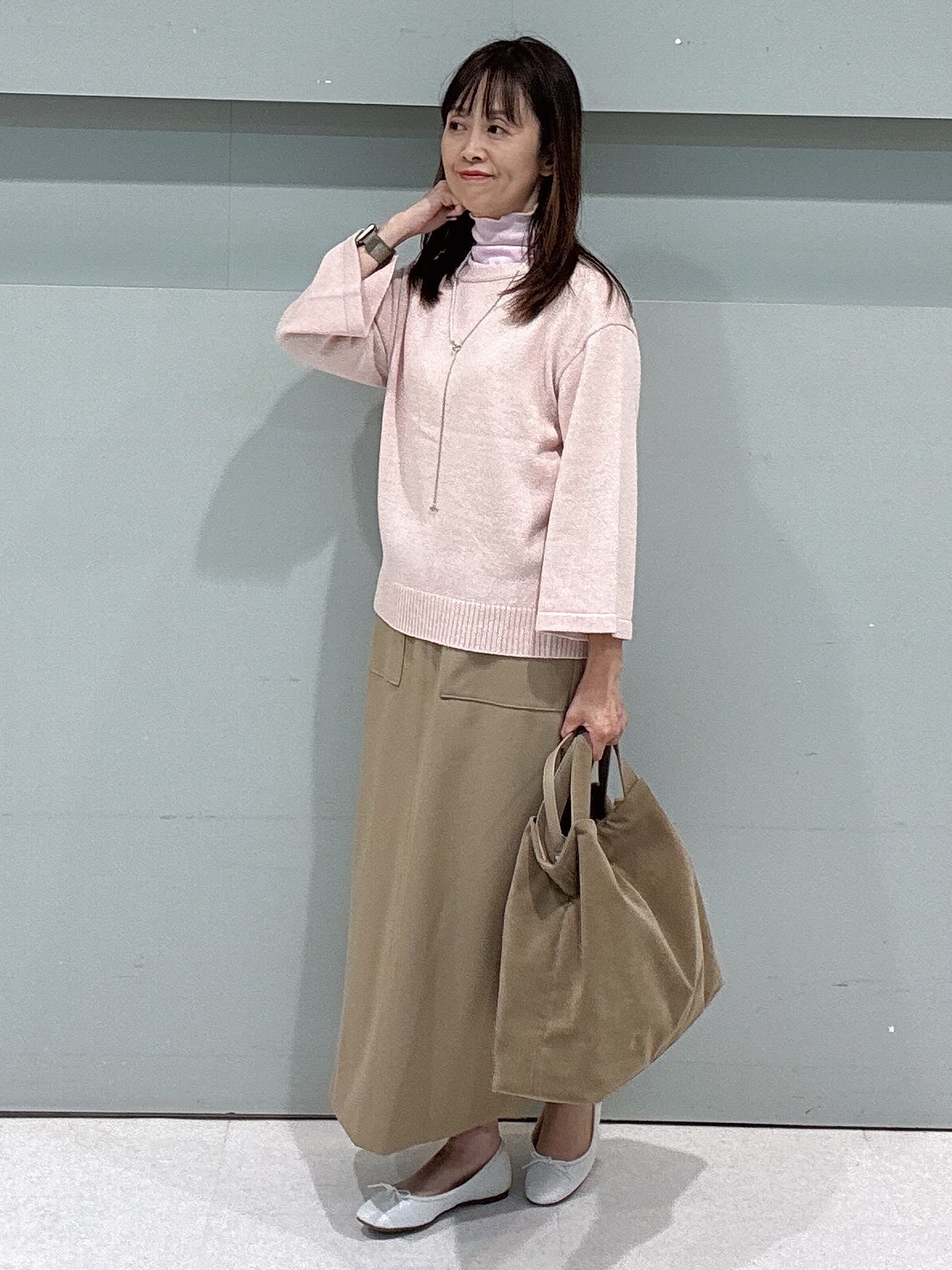 makiさんの「UNTITLED｜【アンサンブル可/手洗い可】杢調プルオーバーニット」を使ったコーディネート