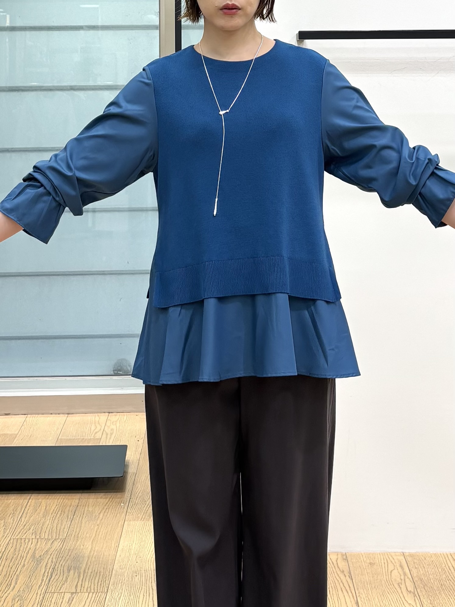 asamiさんの「INDIVI｜【洗える／1枚でコーデ完成】重ね着風ニットトップス」を使ったコーディネート
