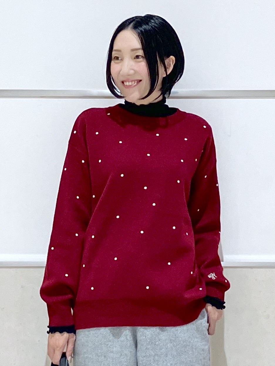 eriko さんの「Dessin｜【洗濯機OK/秋ニット】コットンジャガード ドットプルオーバー」を使ったコーディネート