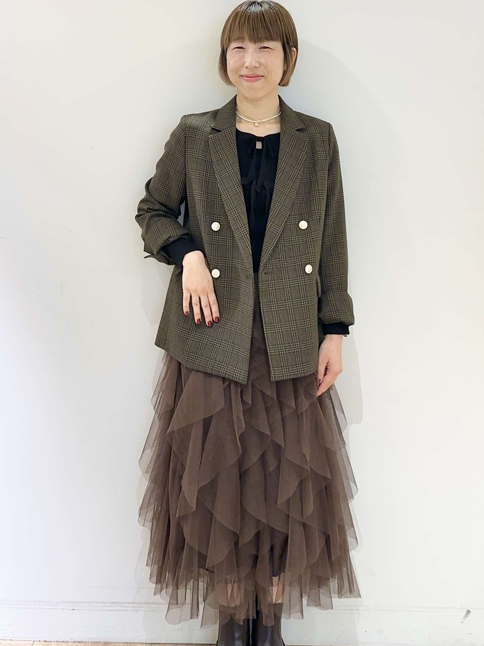 Hana...eさんの「index｜【セットアップ可】ストレッチツイルダブルブレストテーラードジャケット《洗濯機OK／防シワ》」を使ったコーディネート