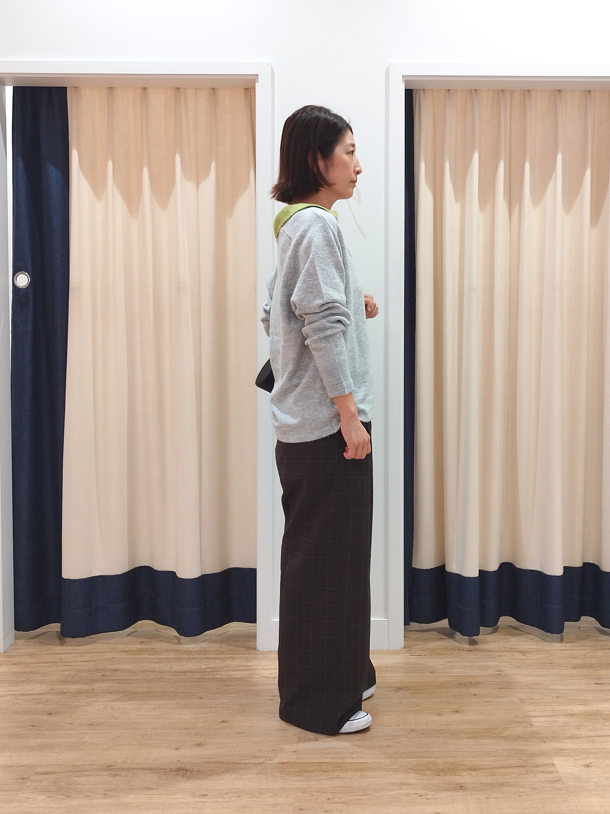 HIROさんの「Dessin｜【洗える/チクチクしにくい】モヘヤライク バイカラースキッパーポロニット」を使ったコーディネート