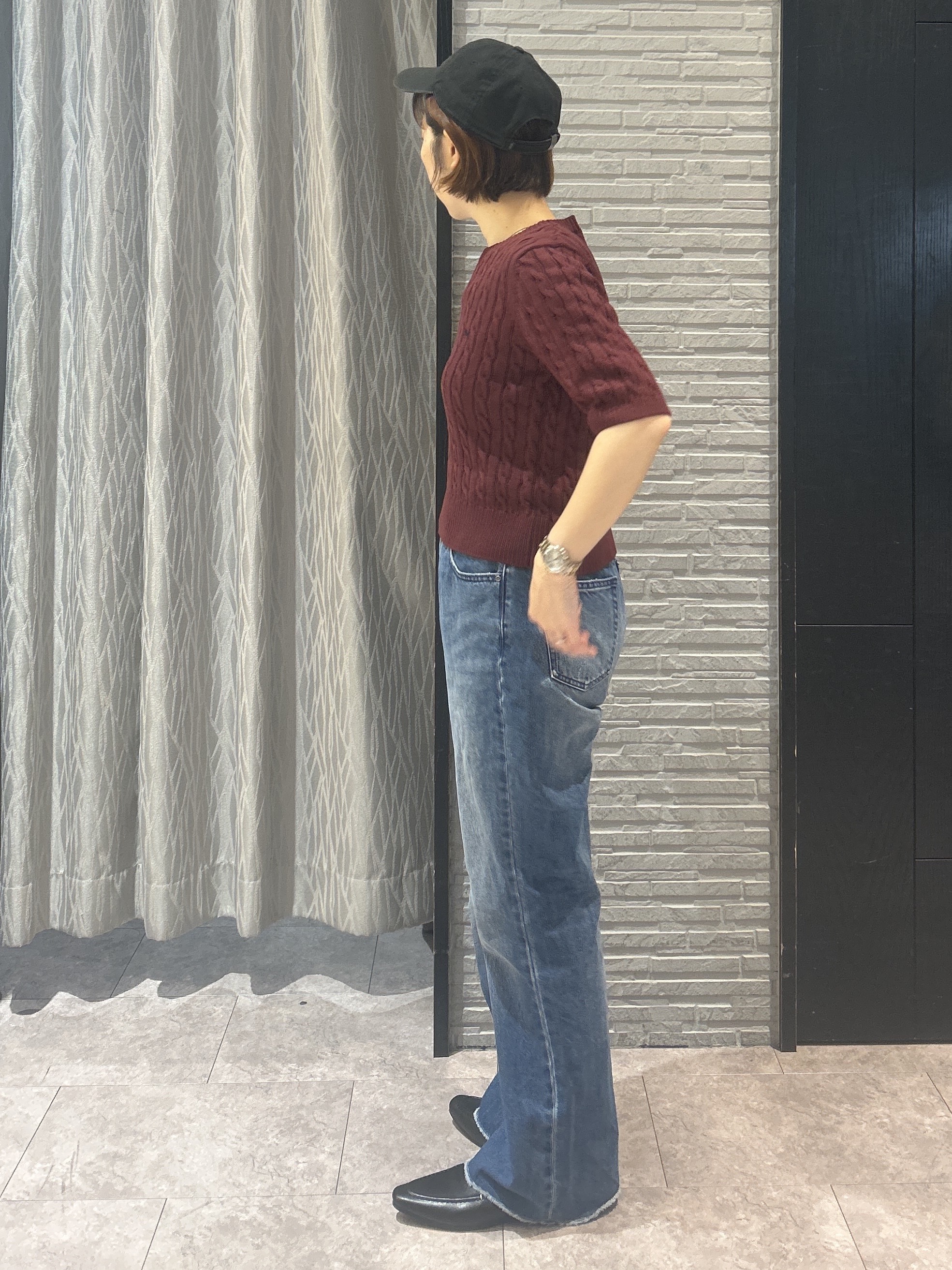 ga_riさんの「THE SHOP TK｜POLO BCS/ケーブル5分袖ニット」を使ったコーディネート