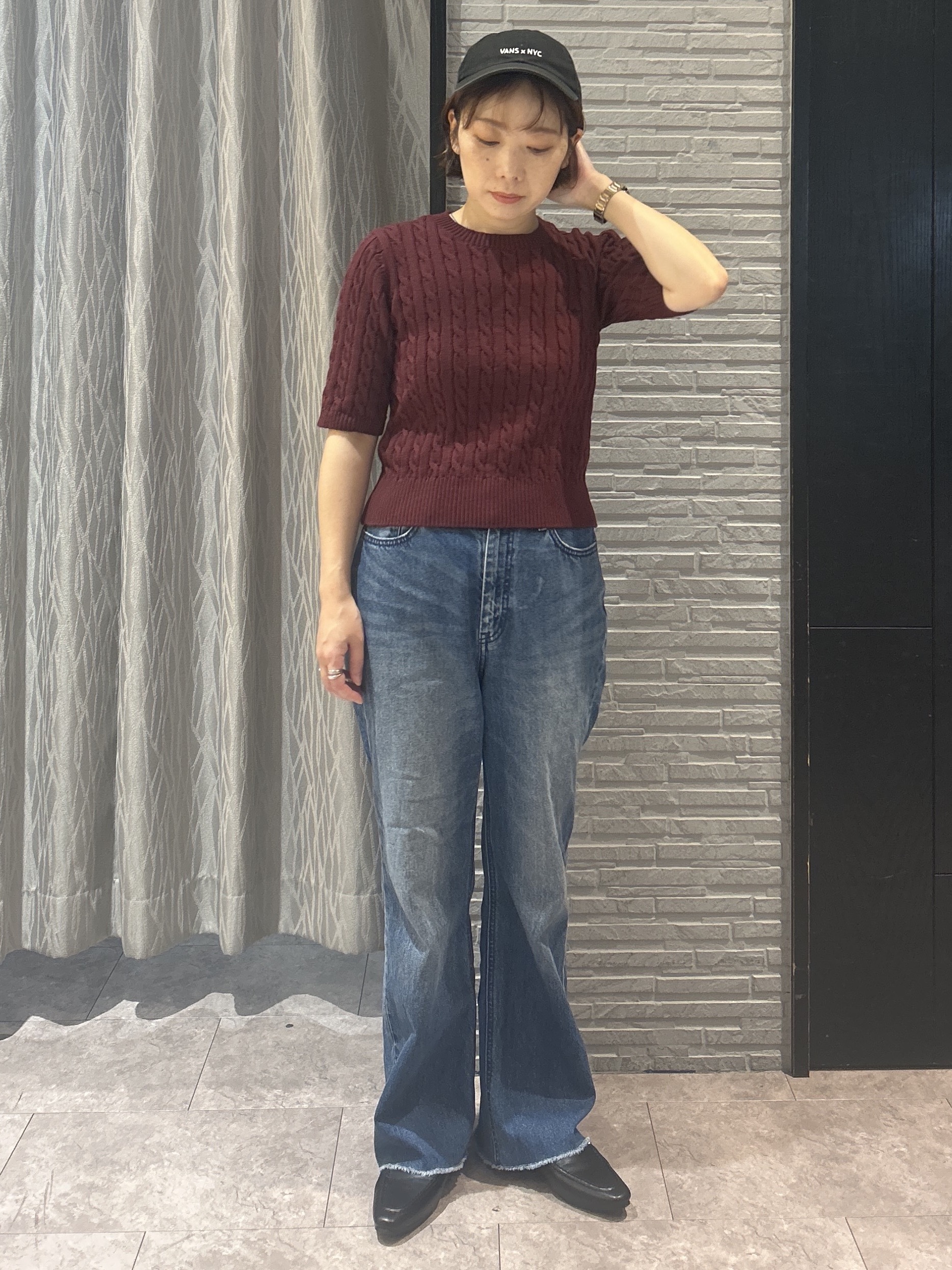ga_riさんの「THE SHOP TK｜POLO BCS/ケーブル5分袖ニット」を使ったコーディネート