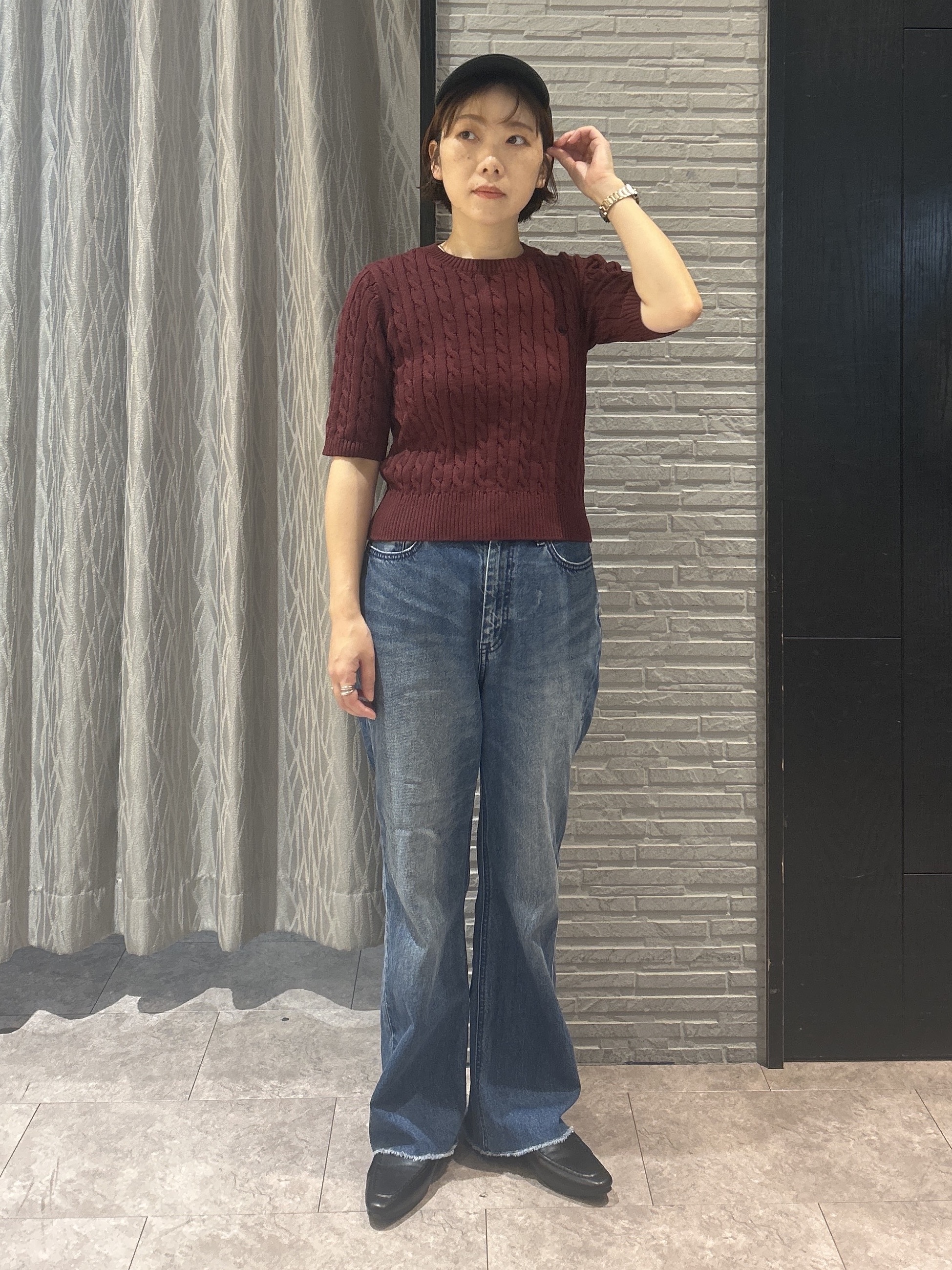 ga_riさんの「THE SHOP TK｜POLO BCS/ケーブル5分袖ニット」を使ったコーディネート