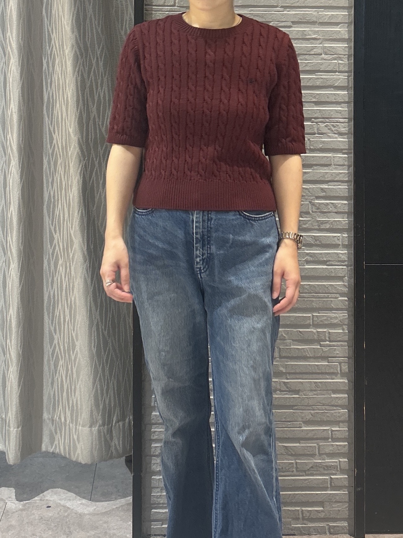 ga_riさんの「THE SHOP TK｜POLO BCS/ケーブル5分袖ニット」を使ったコーディネート