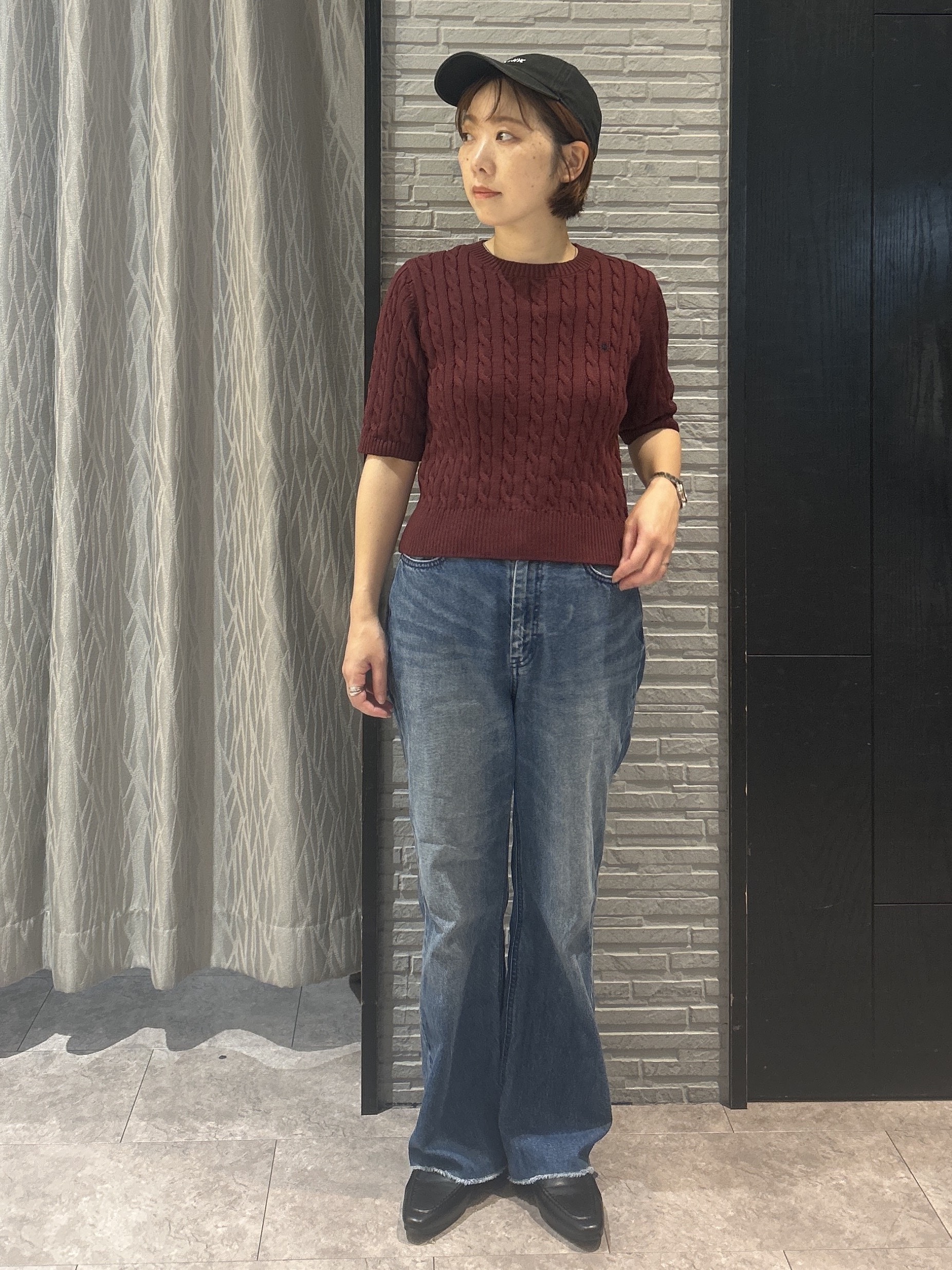 ga_riさんの「THE SHOP TK｜POLO BCS/ケーブル5分袖ニット」を使ったコーディネート