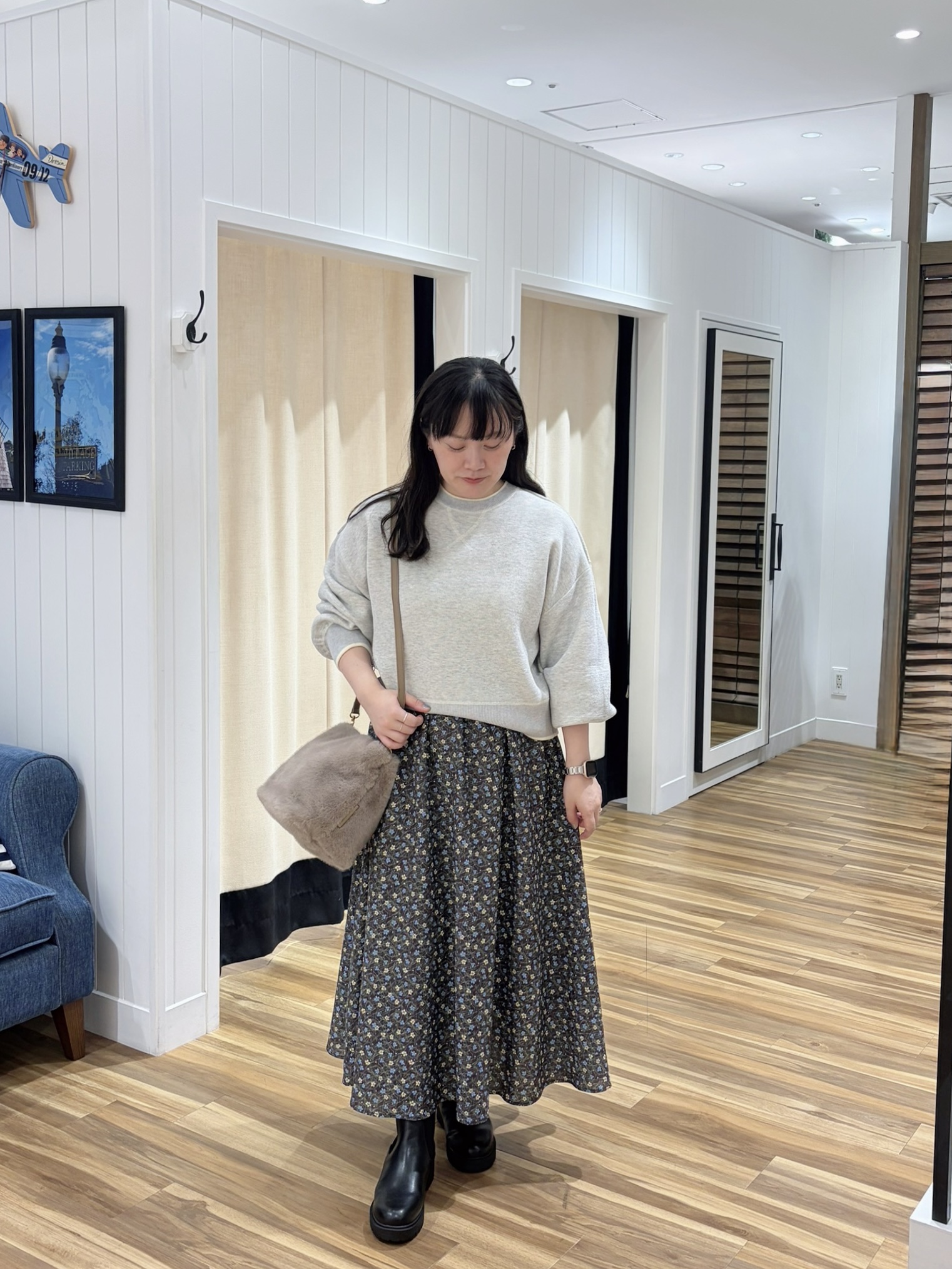 石田亜里紗さんの「Dessin｜【2WAY/洗濯機OK/XS-L】配色リバーシブル コットンジャカード クルーネックニット」を使ったコーディネート