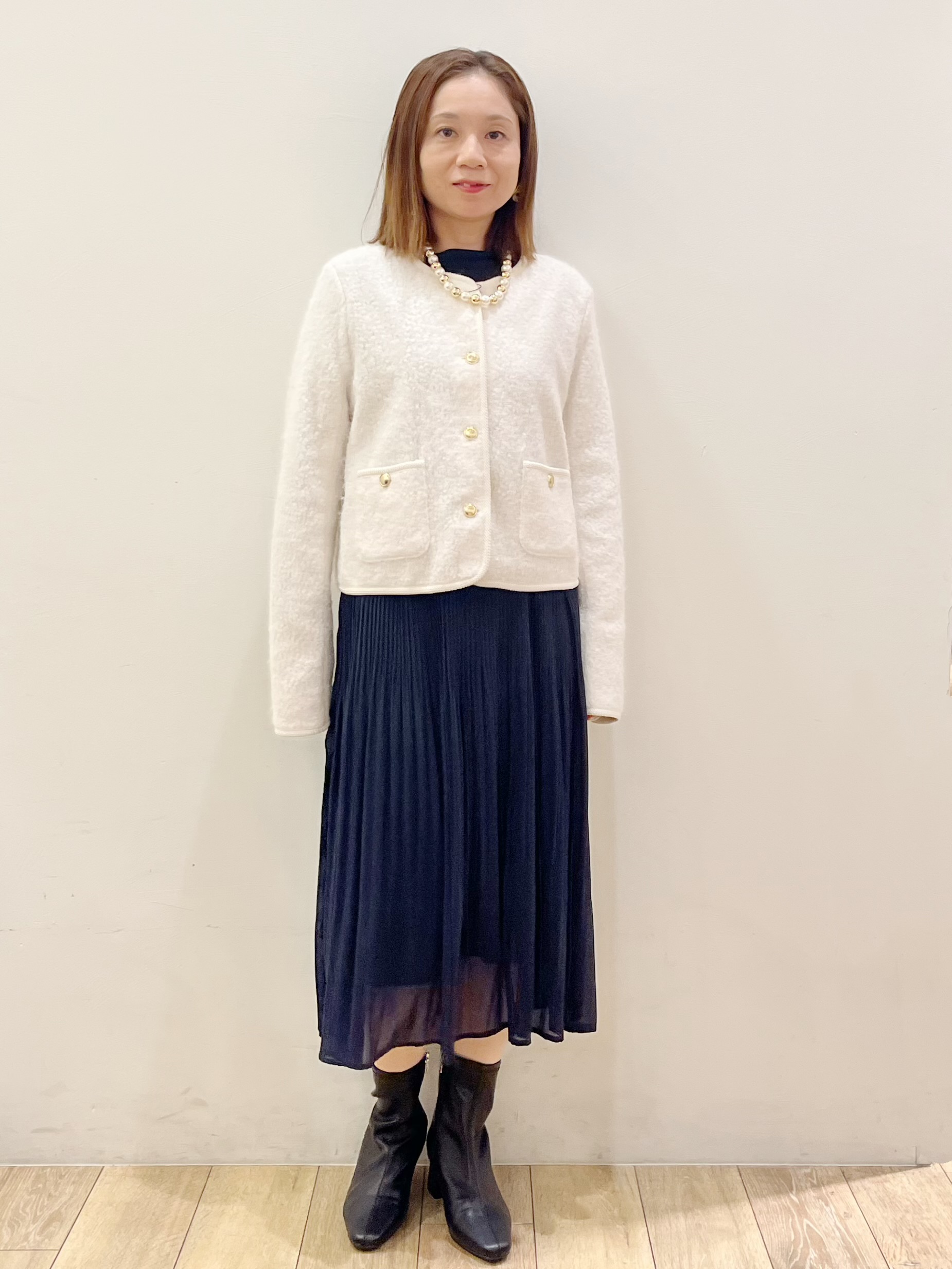 kcさんの「OPAQUE.CLIP｜【洗濯機OK】ブークレノーカラーショートブルゾン」を使ったコーディネート