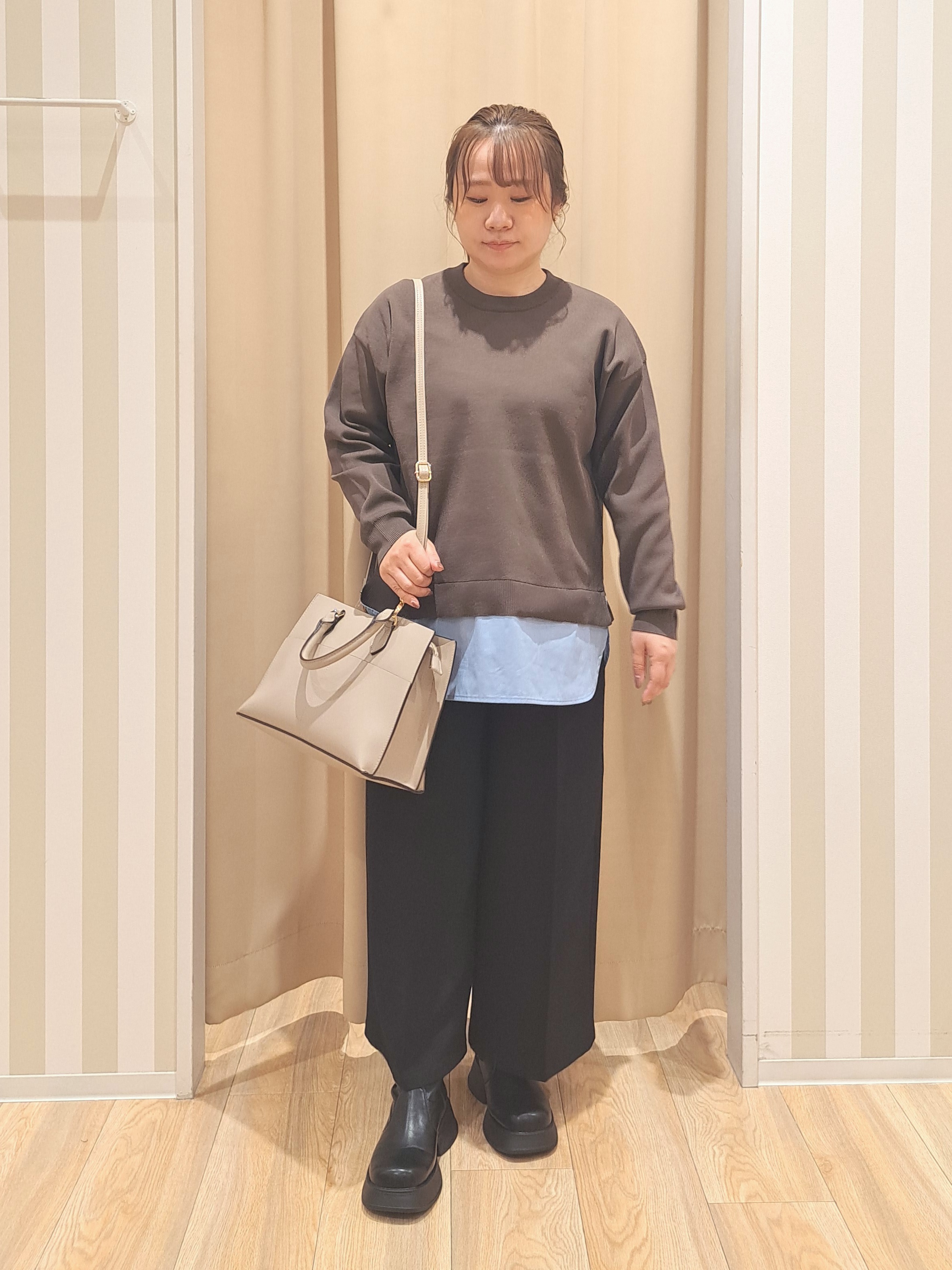 sho*さんの「SHOO･LA･RUE｜【S-LL】着るだけできまる シャツレイヤード風 スポンディッシュニット」を使ったコーディネート