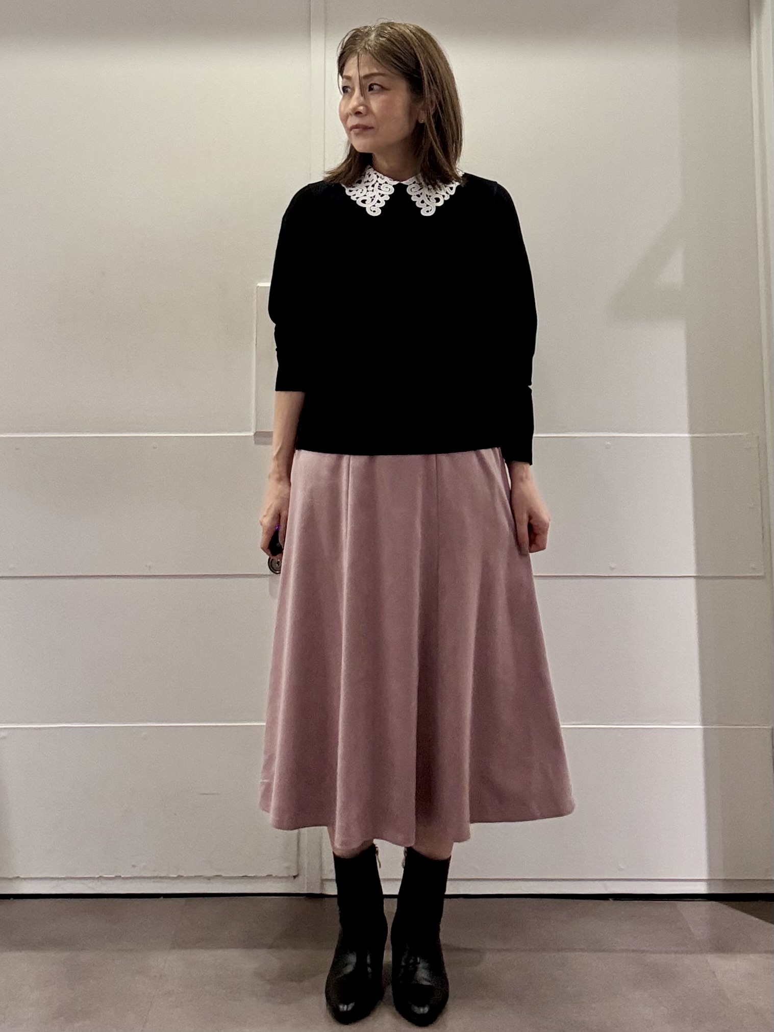 ちいさんの「Reflect｜【付け衿】レース衿付きストレッチニット」を使ったコーディネート