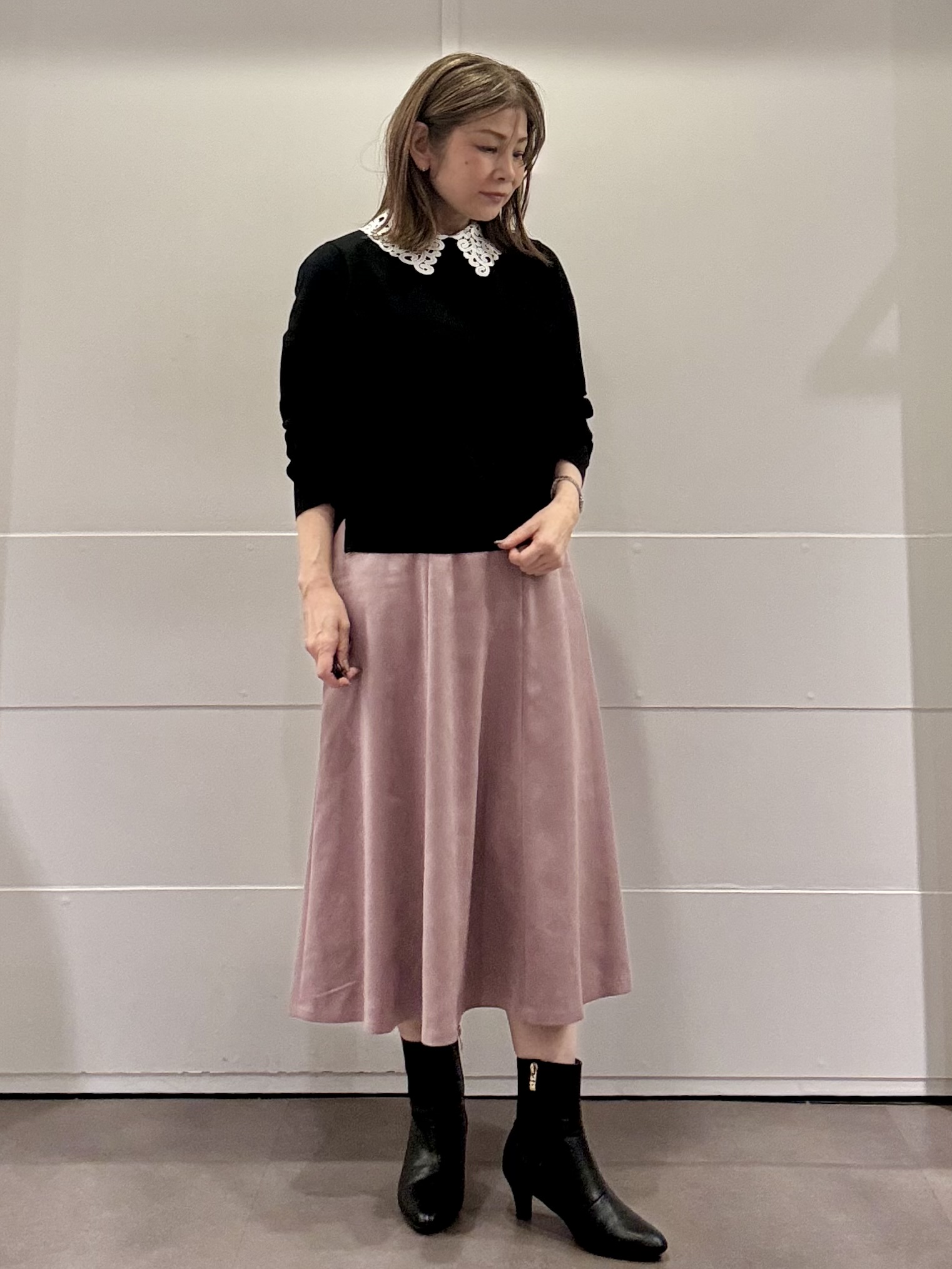 ちいさんの「Reflect｜【付け衿】レース衿付きストレッチニット」を使ったコーディネート