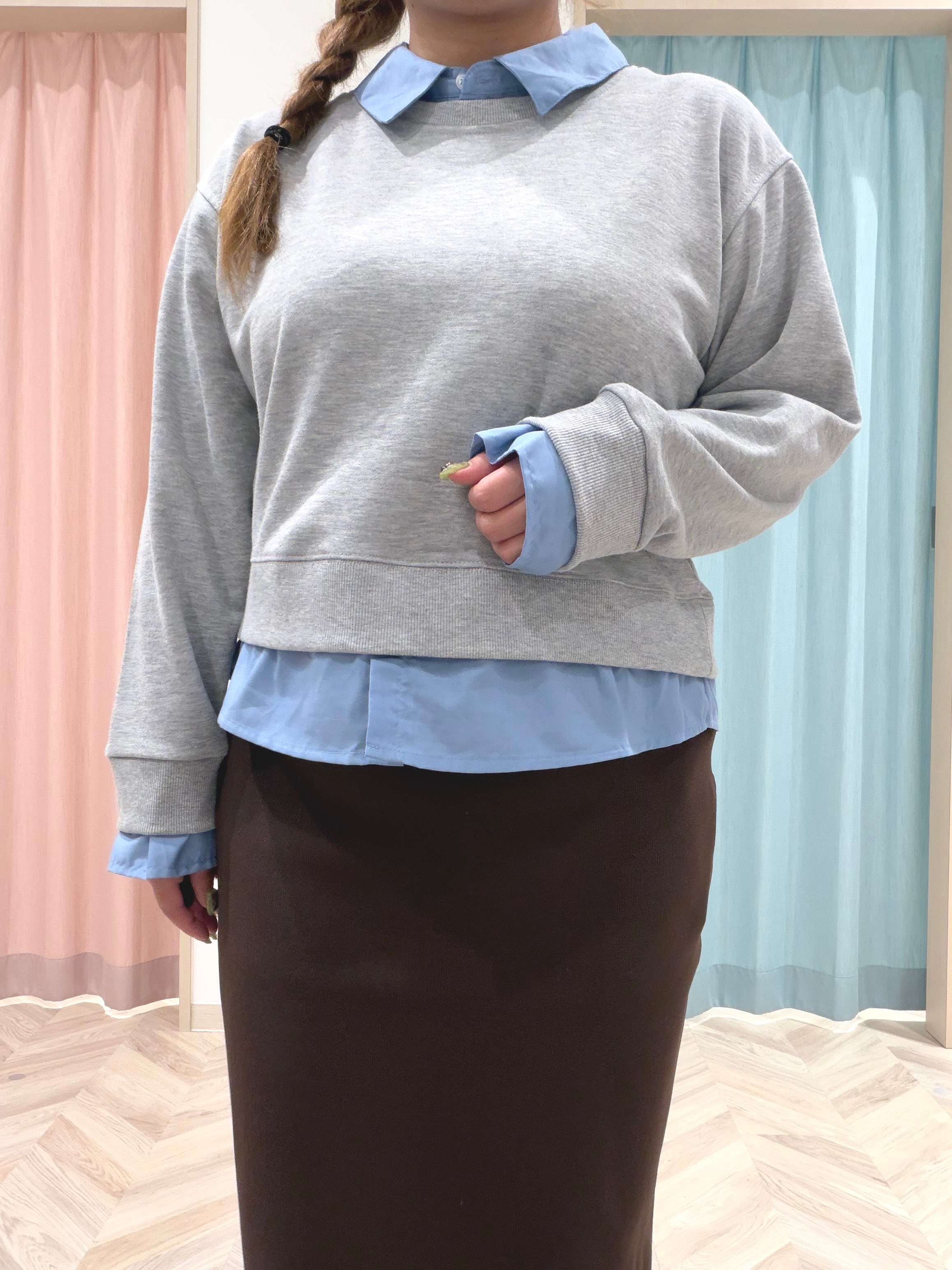まちゃんなちゃんさんの「SHOO･LA･RUE｜【S-LL/洗濯機可】一枚でレイヤード感が完成する シャツドッキング裏毛トップス」を使ったコーディネート