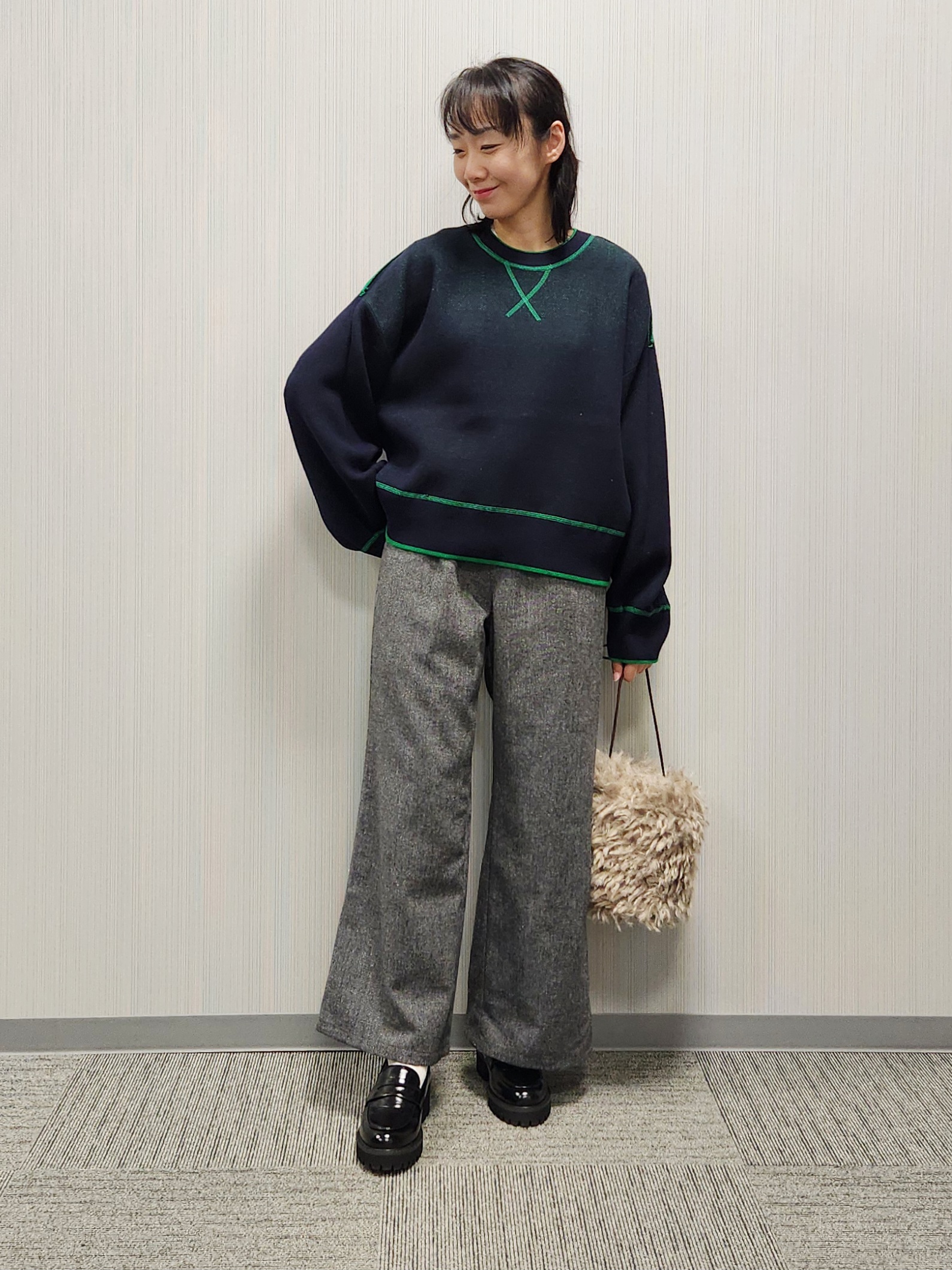 naraさんの「Dessin｜【2WAY/洗濯機OK/XS-L】配色リバーシブル コットンジャカード クルーネックニット」を使ったコーディネート