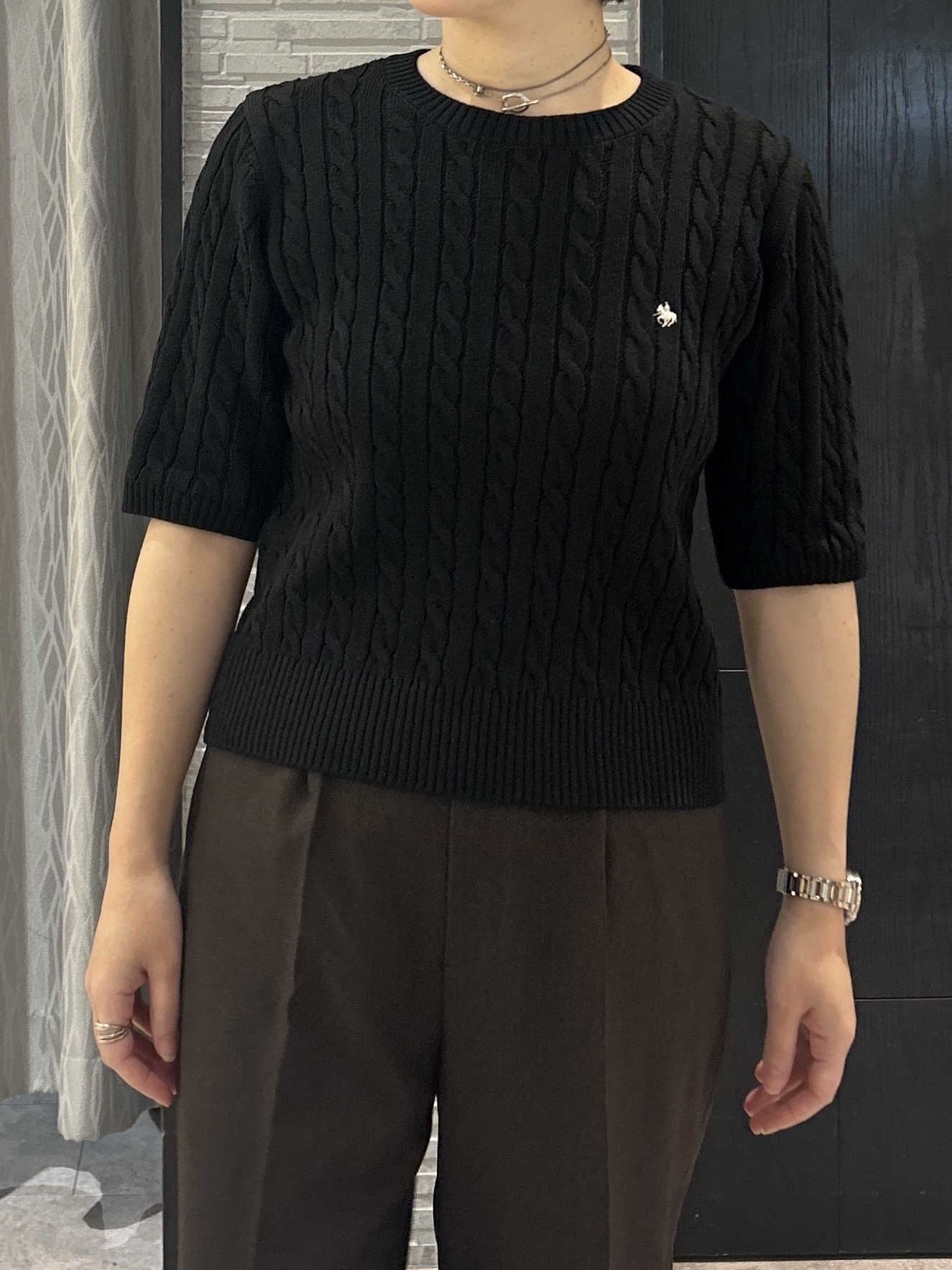 ga_riさんの「THE SHOP TK｜POLO BCS/ケーブル5分袖ニット」を使ったコーディネート