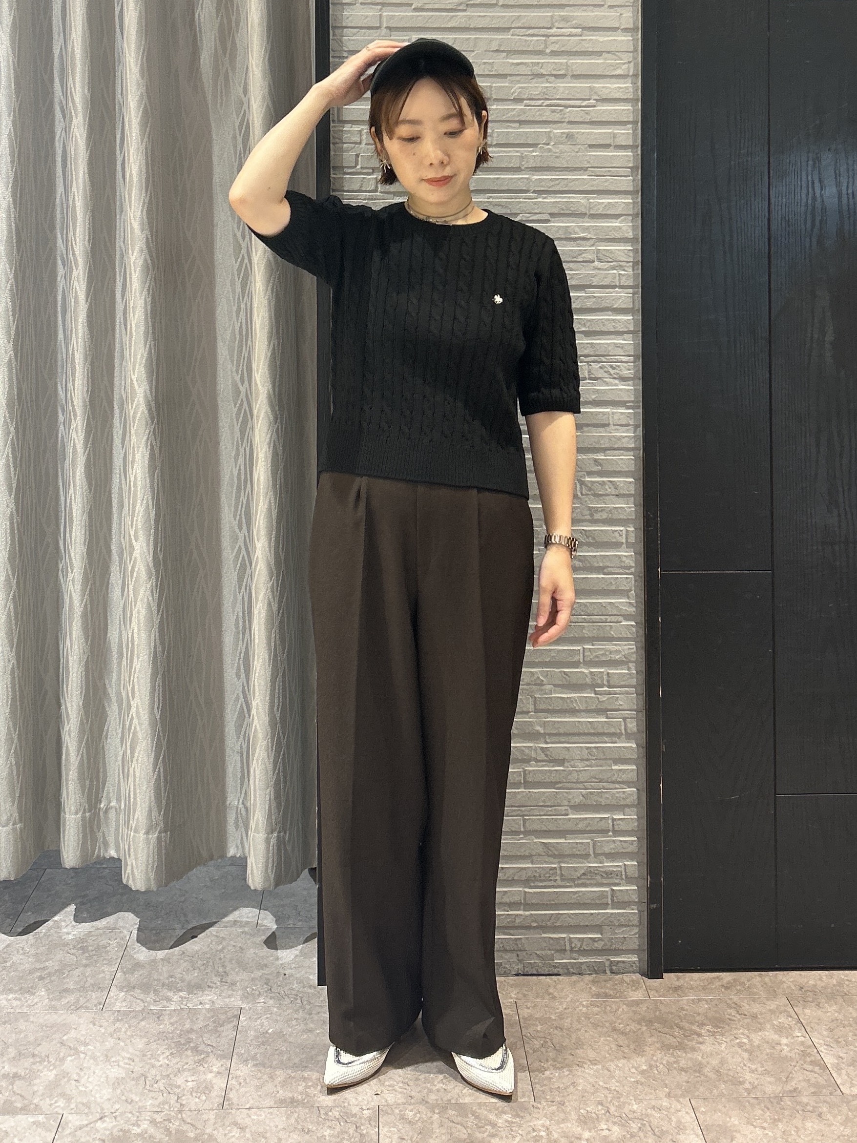 ga_riさんの「THE SHOP TK｜POLO BCS/ケーブル5分袖ニット」を使ったコーディネート