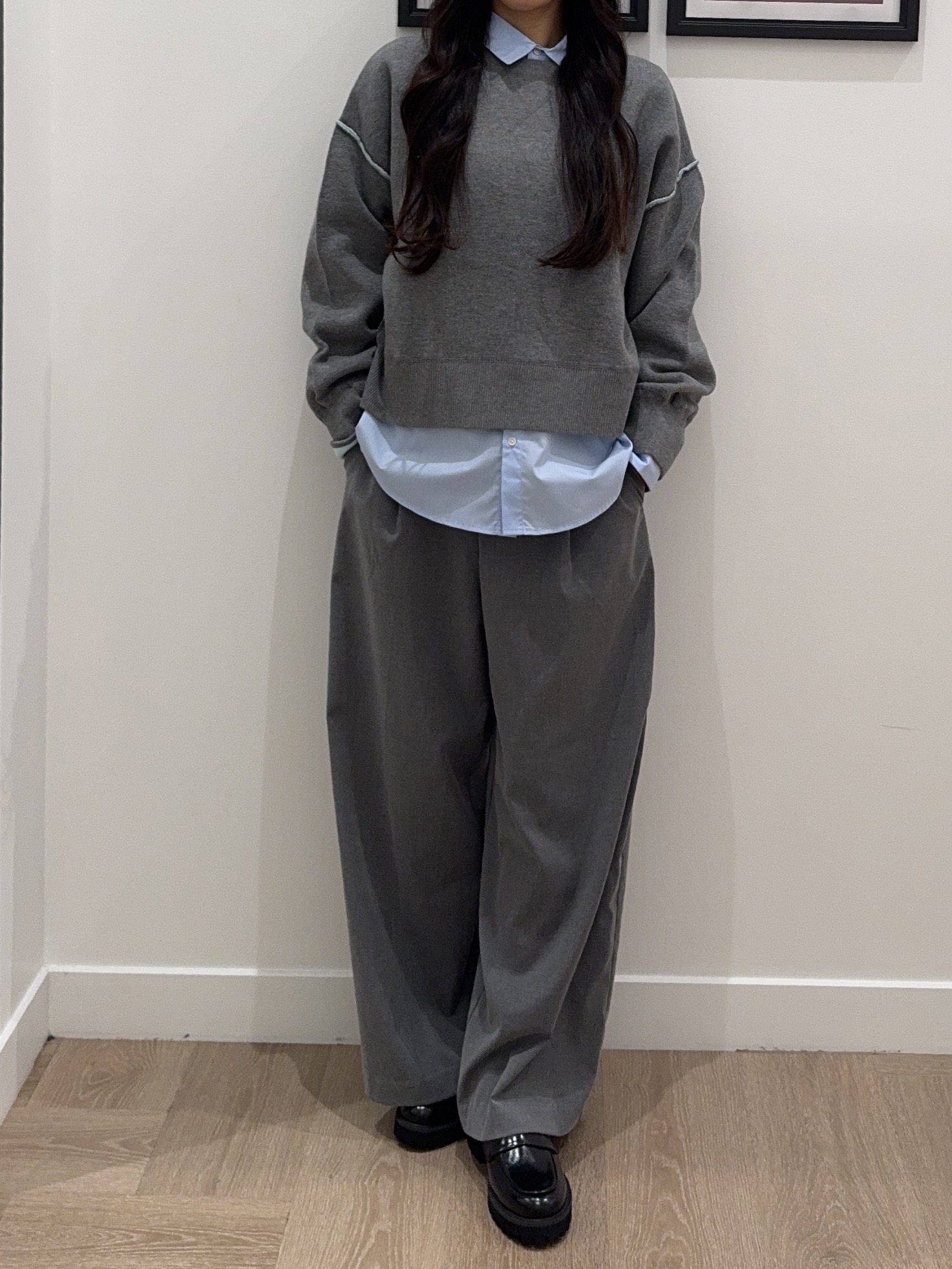 NOZOMIさんの「Dessin｜【2WAY/洗濯機OK/XS-L】配色リバーシブル コットンジャカード クルーネックニット」を使ったコーディネート