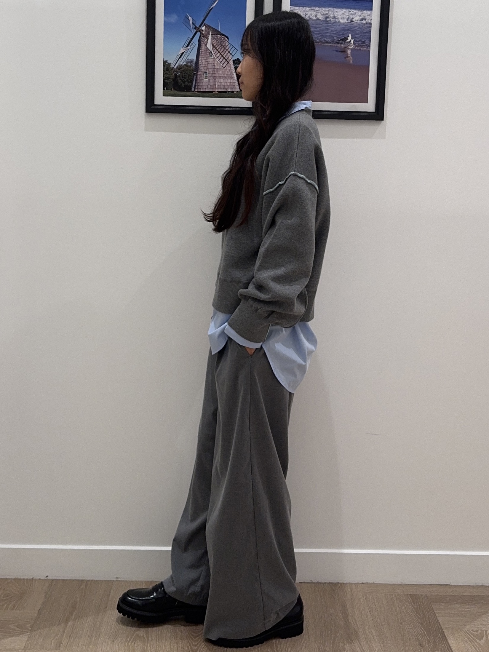NOZOMIさんの「Dessin｜【2WAY/洗濯機OK/XS-L】配色リバーシブル コットンジャカード クルーネックニット」を使ったコーディネート